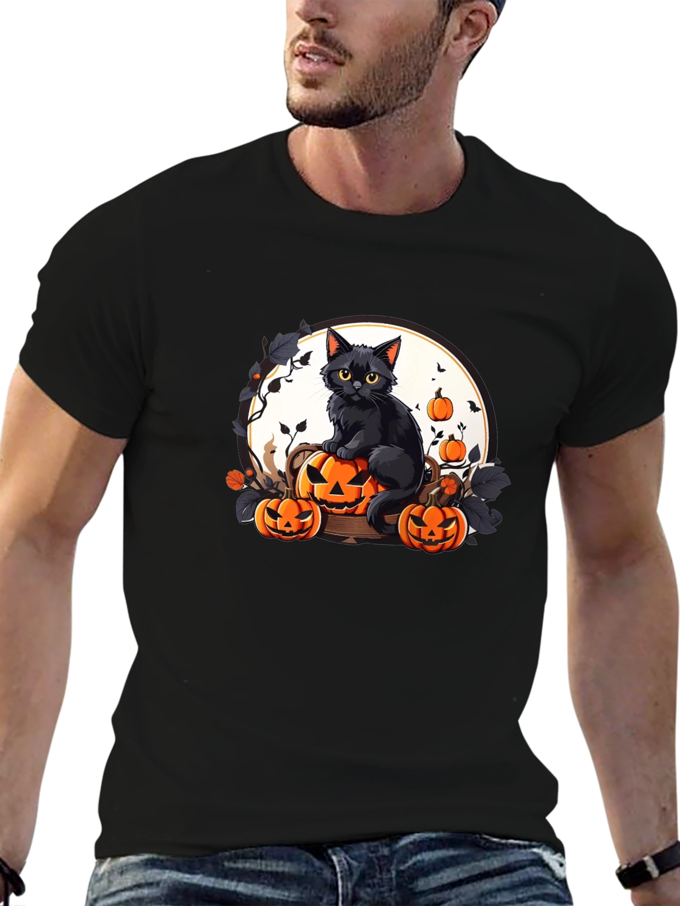 Halloween Black Cat Pumpkin T-Shirt