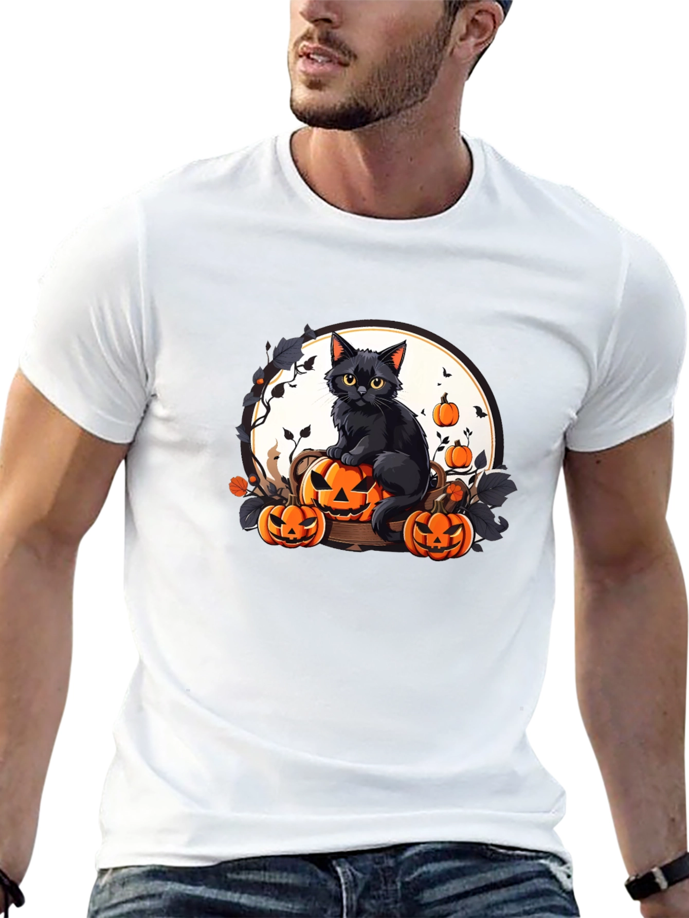 Halloween Black Cat Pumpkin T-Shirt