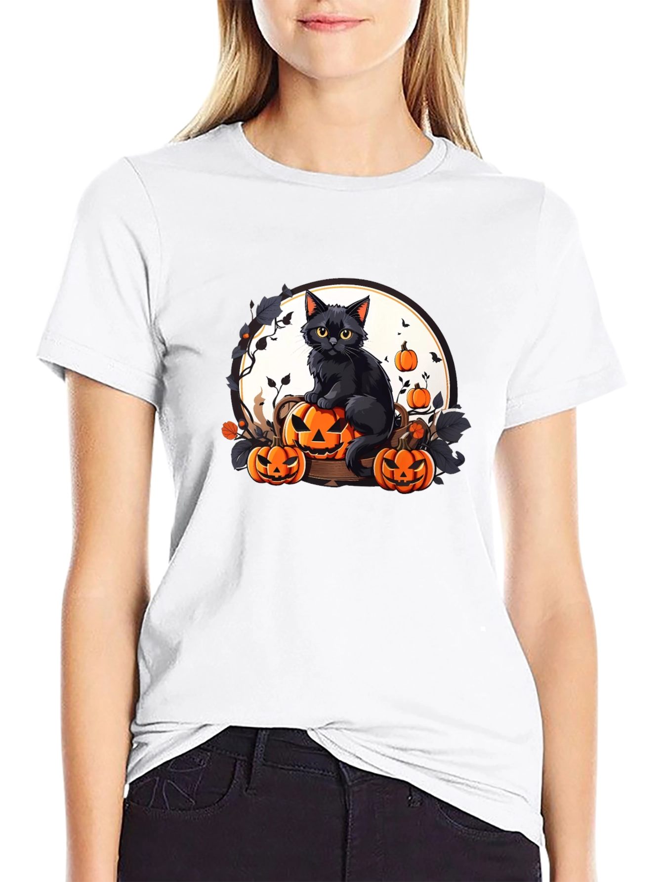 Halloween Black Cat Pumpkin T-Shirt