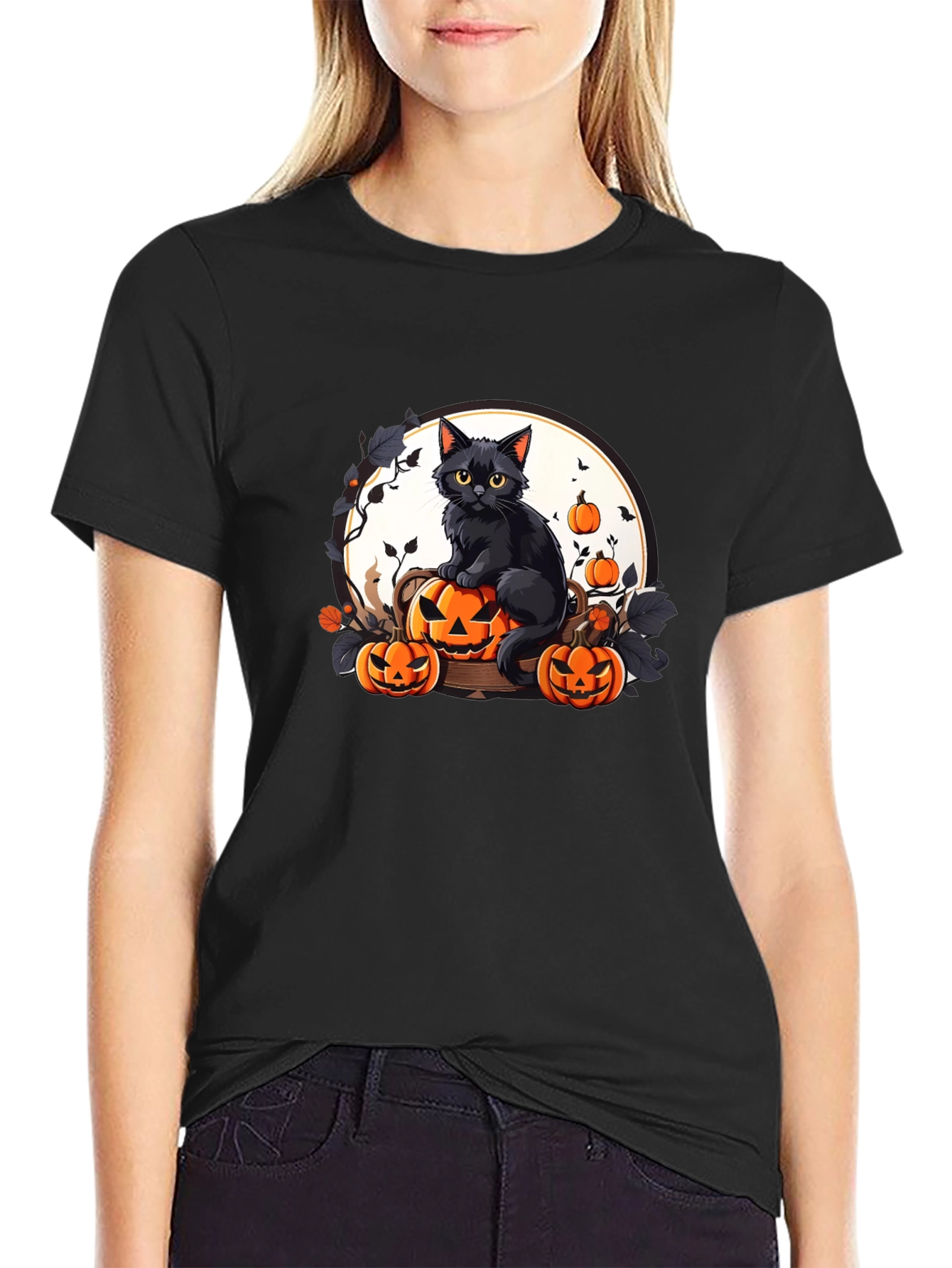 Halloween Black Cat Pumpkin T-Shirt