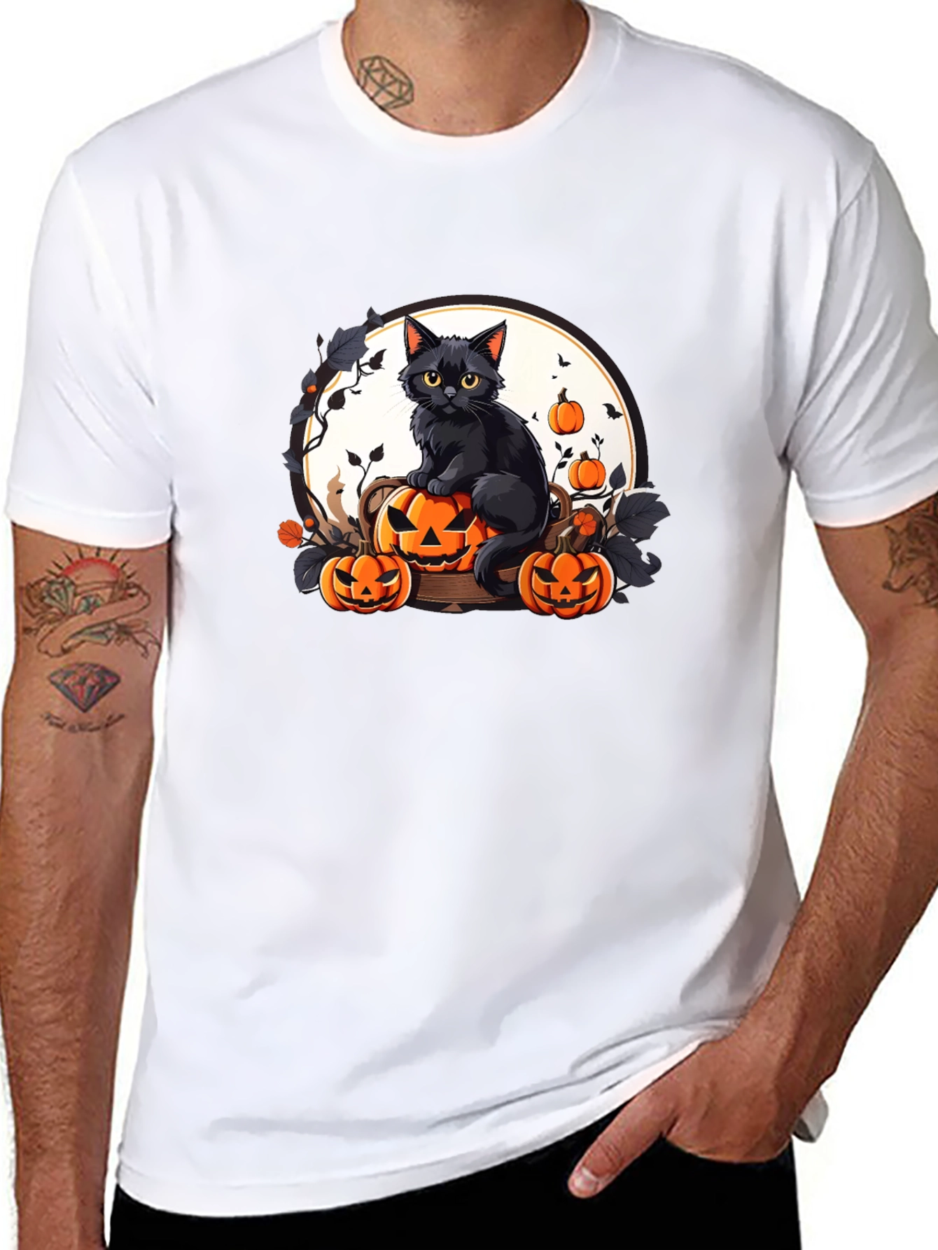 Halloween Black Cat Pumpkin T-Shirt