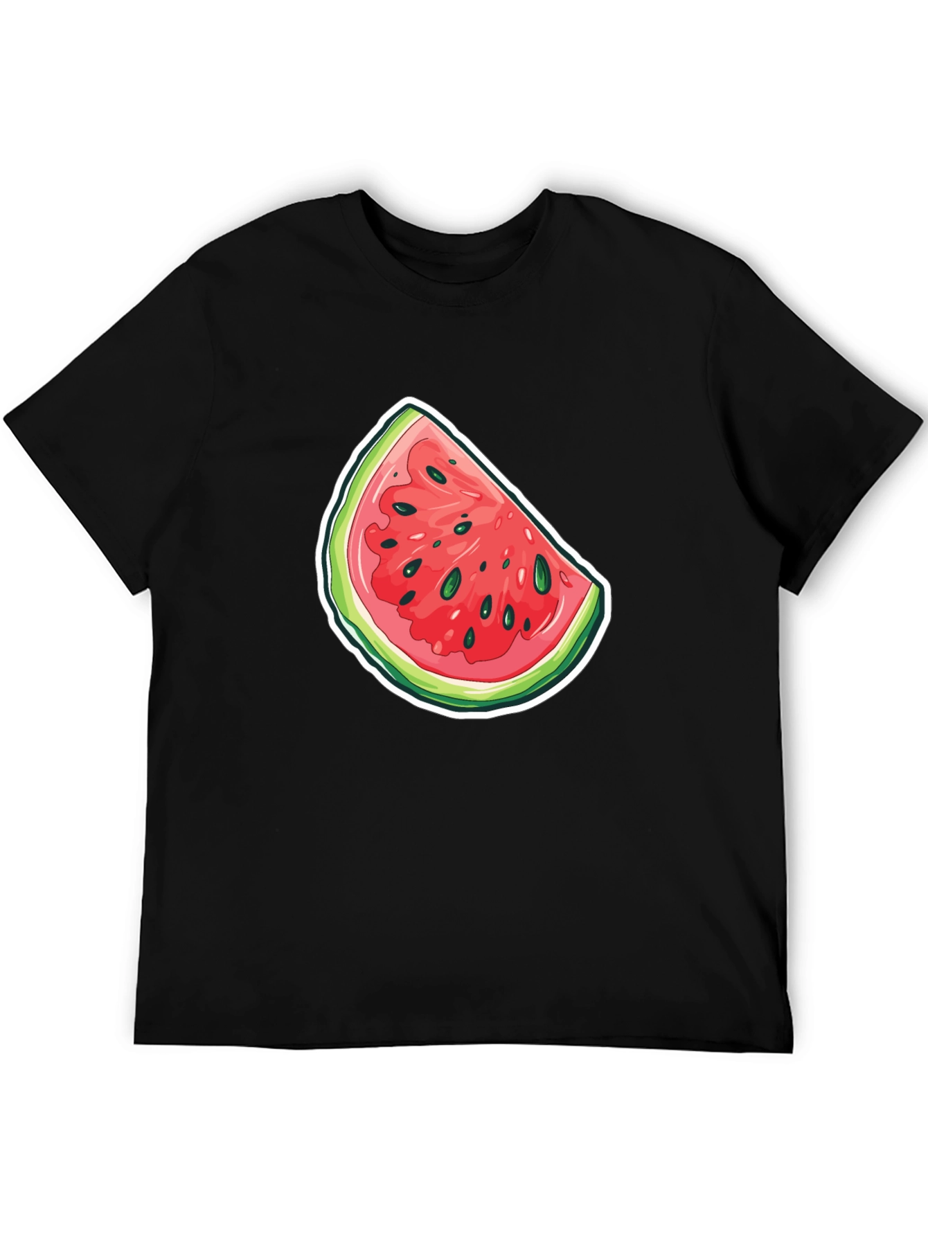 Watermelon Slice Graphic Tee - Black Cotton T-Shirt