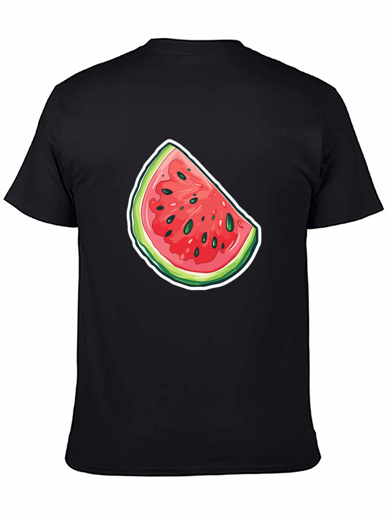 Watermelon Slice Graphic Tee - Black Cotton T-Shirt