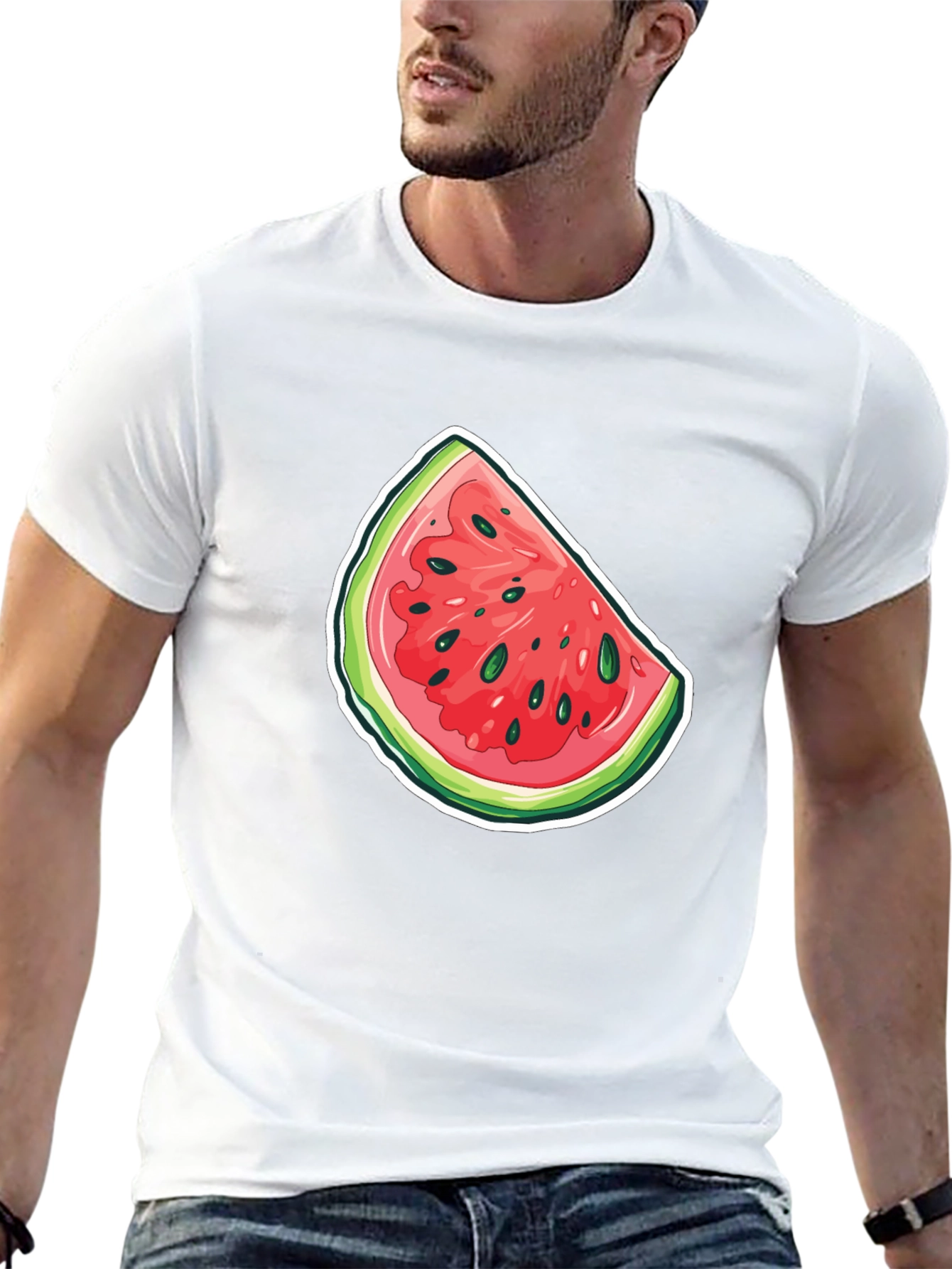 Watermelon Slice Graphic Tee - Black Cotton T-Shirt