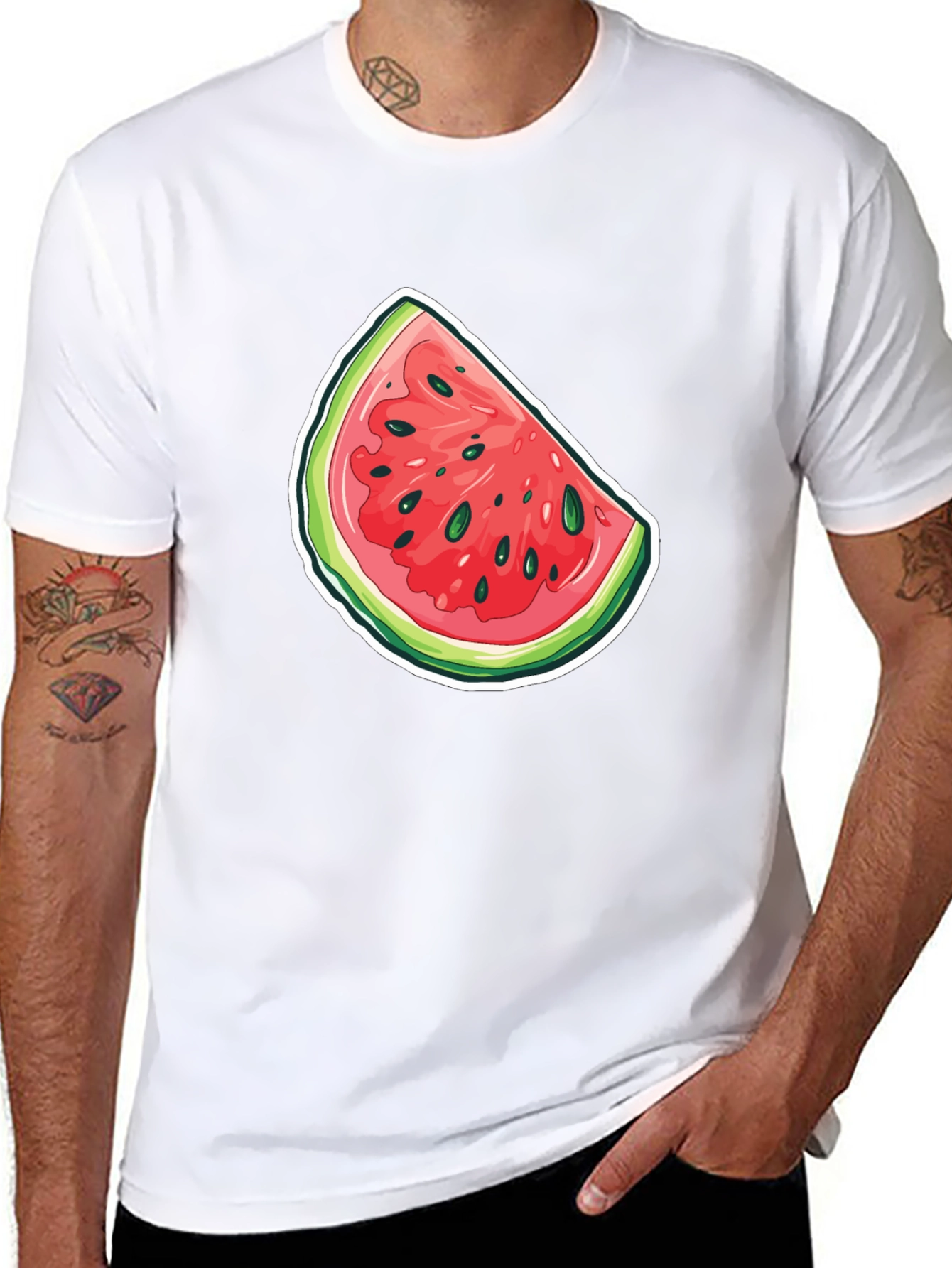 Watermelon Slice Graphic Tee - Black Cotton T-Shirt