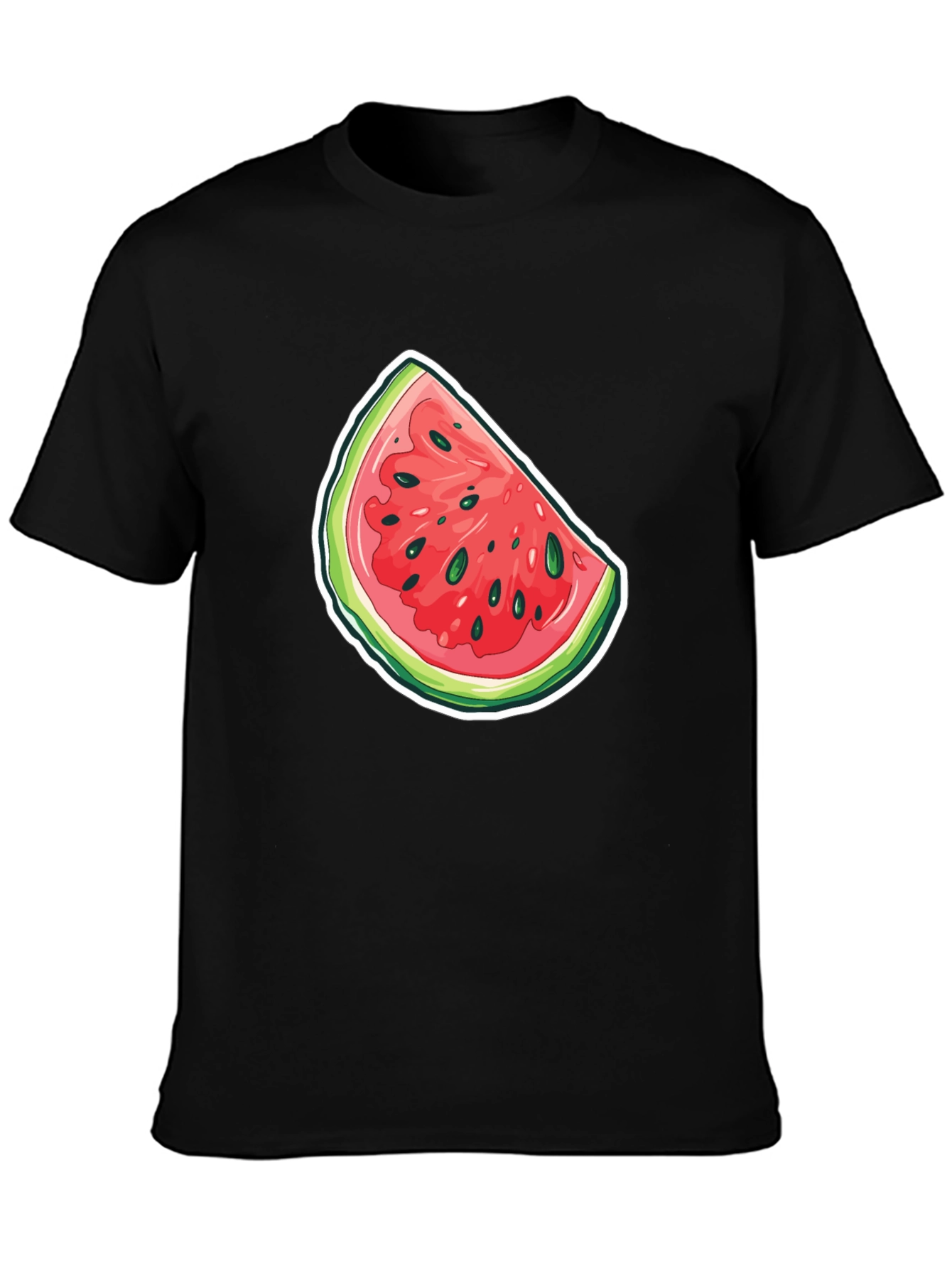 Watermelon Slice Graphic Tee - Black Cotton T-Shirt