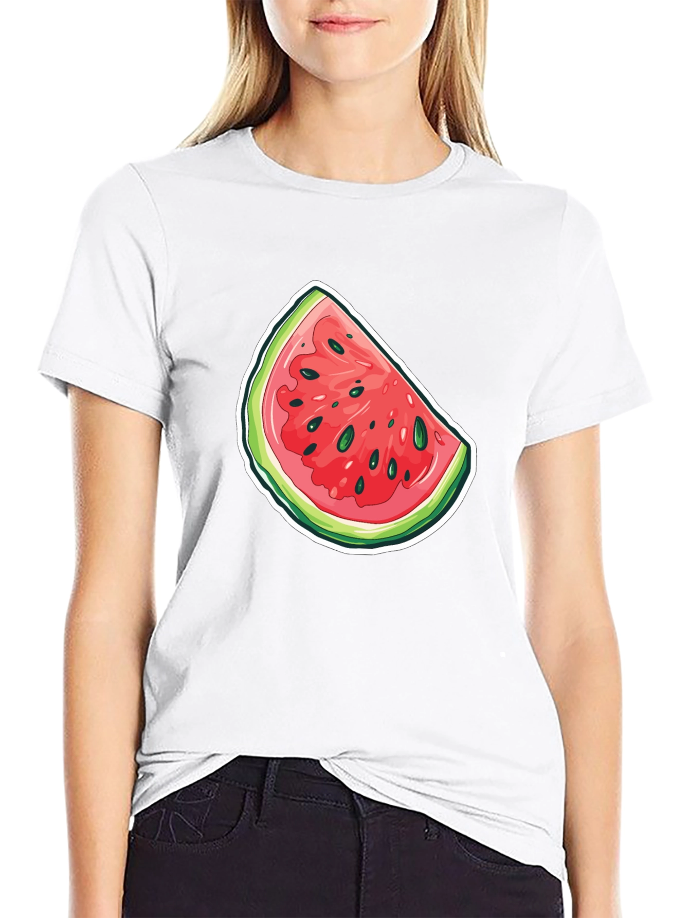 Watermelon Slice Graphic Tee - Black Cotton T-Shirt
