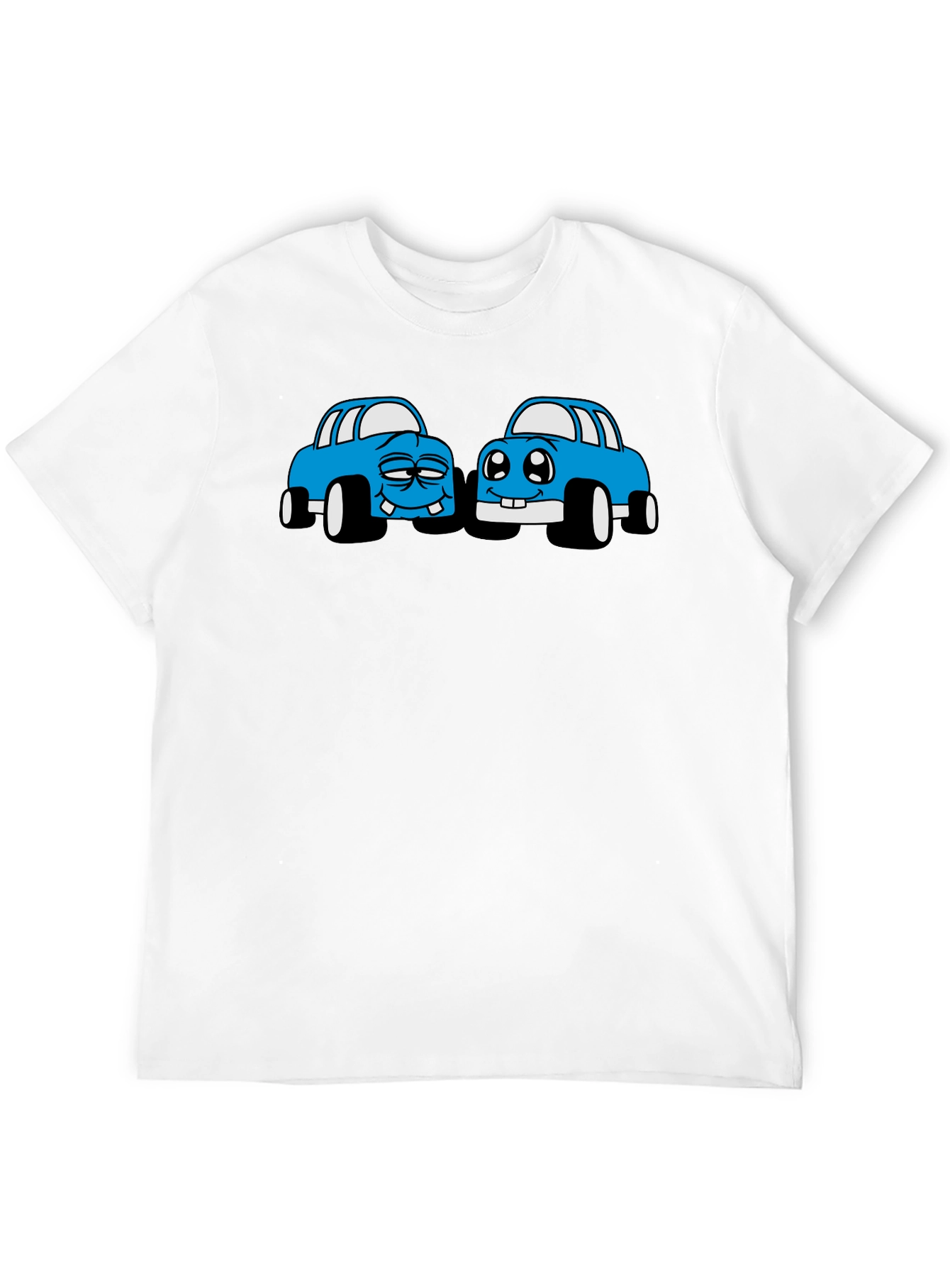 Cartoon Car Graphic Tee - Black Cotton T-Shirt