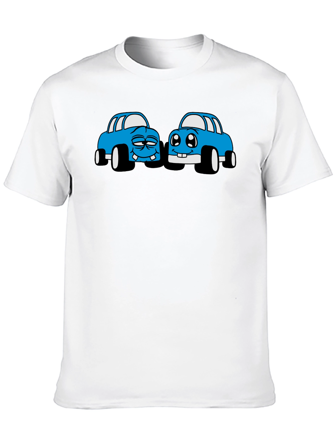 Cartoon Car Graphic Tee - Black Cotton T-Shirt