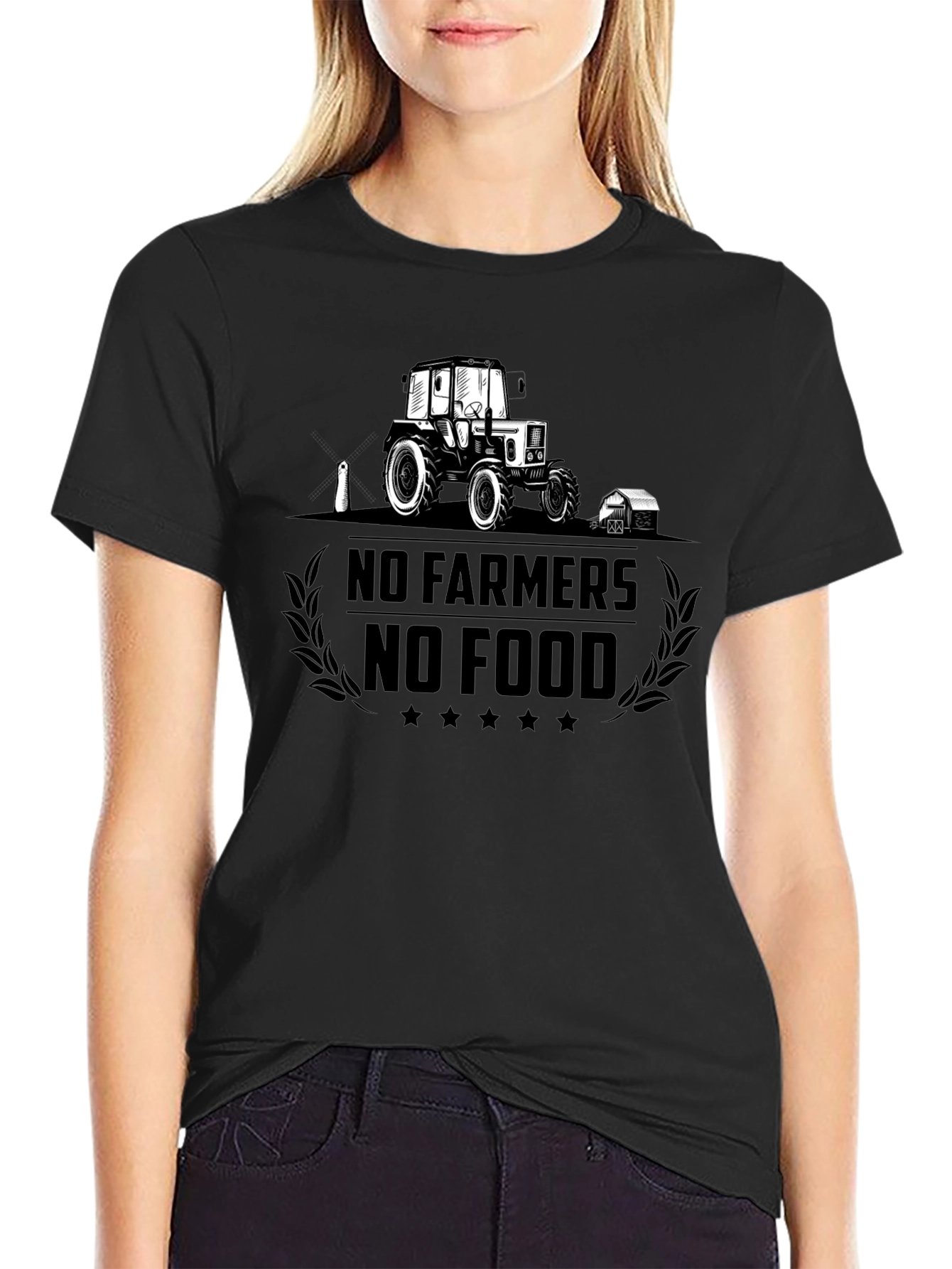 No Farmers No Food Black Graphic T-Shirt