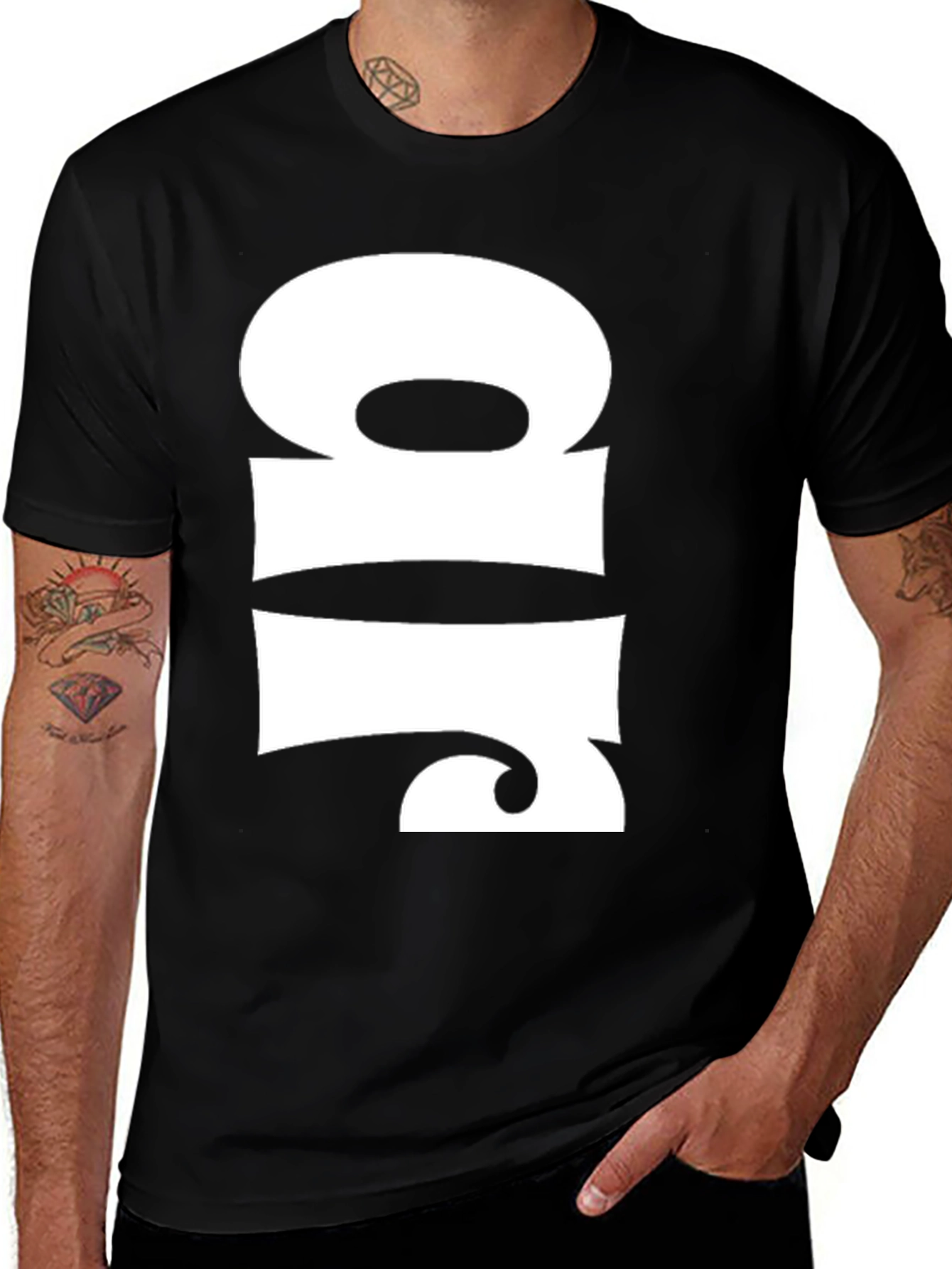 Abstract White Design on Black T-Shirt