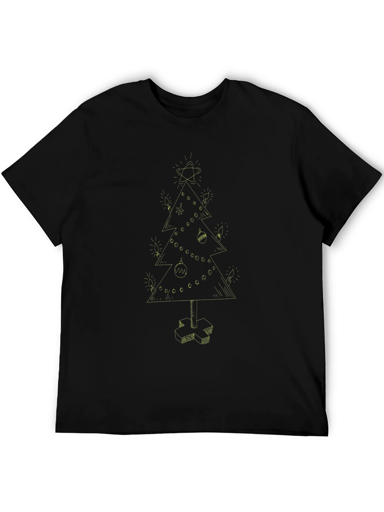 Festive Christmas Tree Graphic Tee - Black