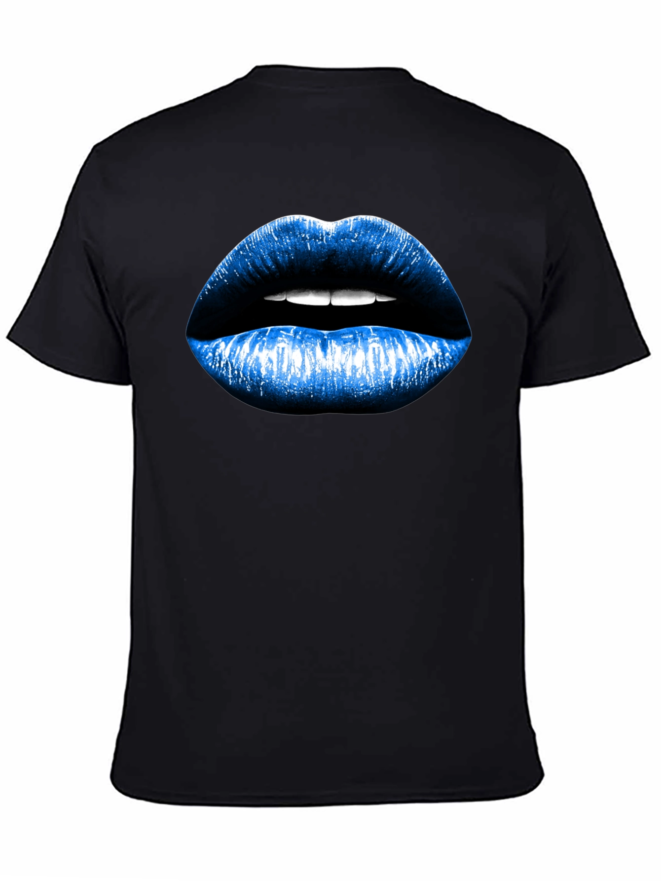 Blue Lips Graphic Black T-Shirt