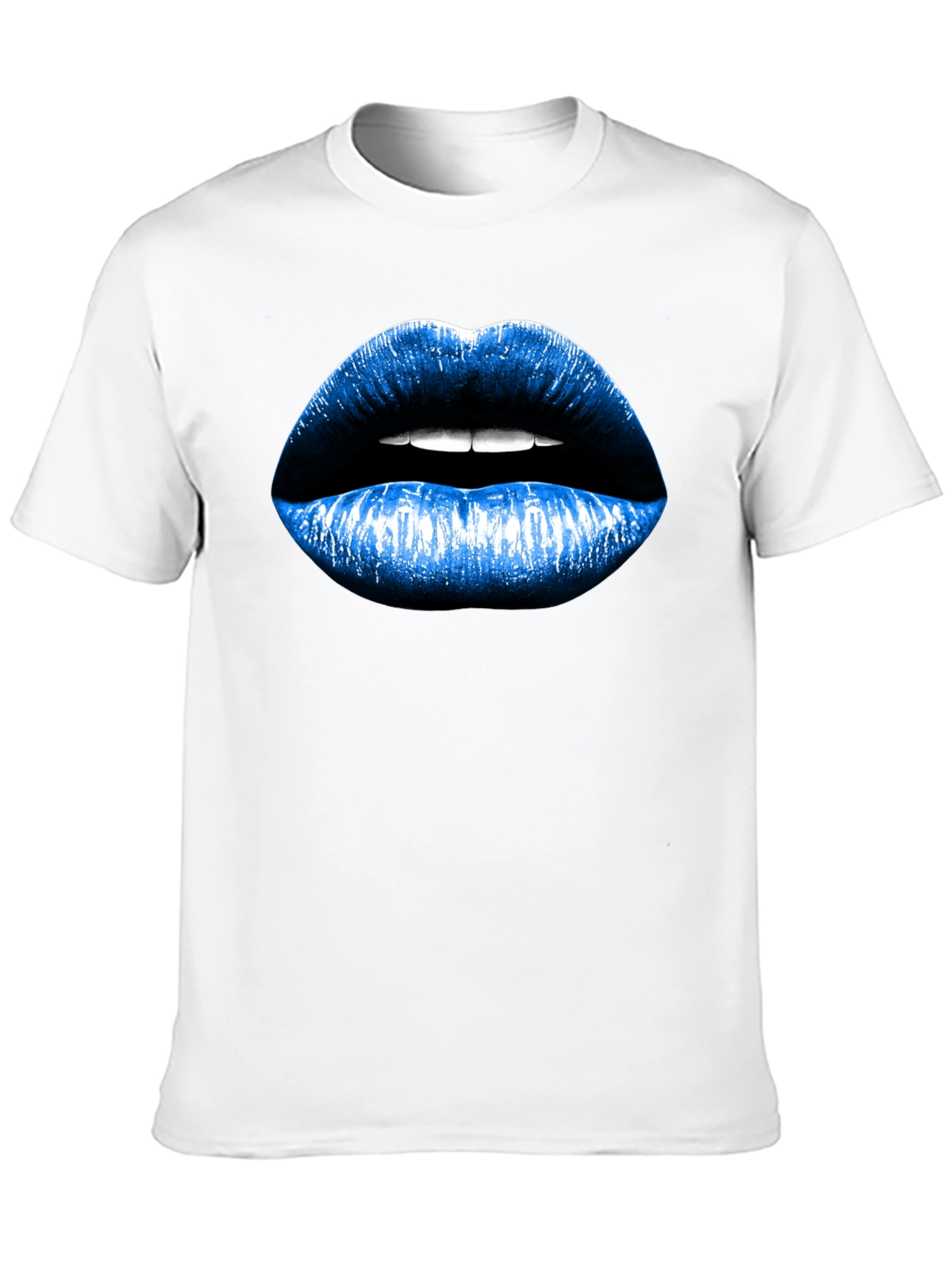 Blue Lips Graphic Black T-Shirt