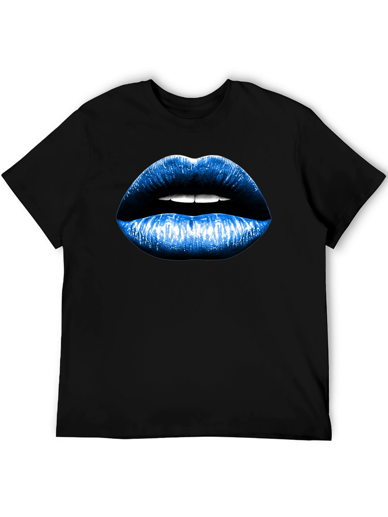 Blue Lips Graphic Black T-Shirt