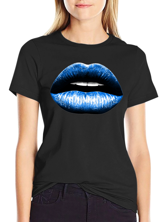 Blue Lips Graphic Black T-Shirt