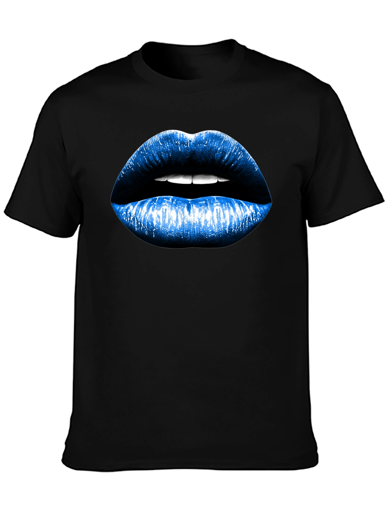 Blue Lips Graphic Black T-Shirt