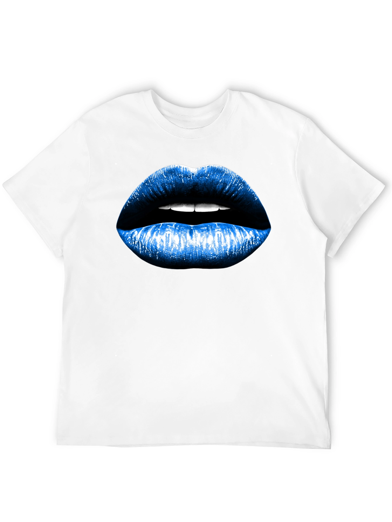Blue Lips Graphic Black T-Shirt