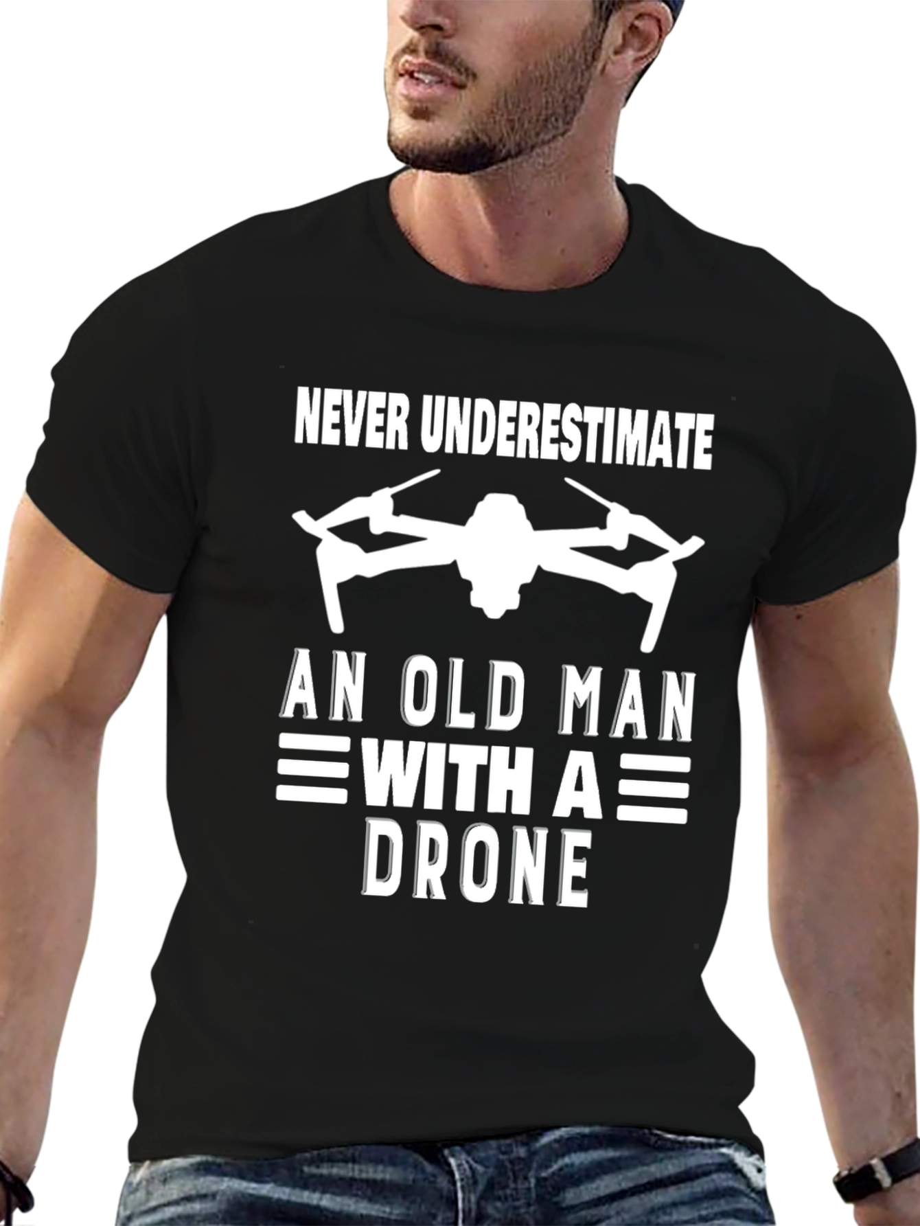 Never Underestimate Old Man with a Drone T-Shirt