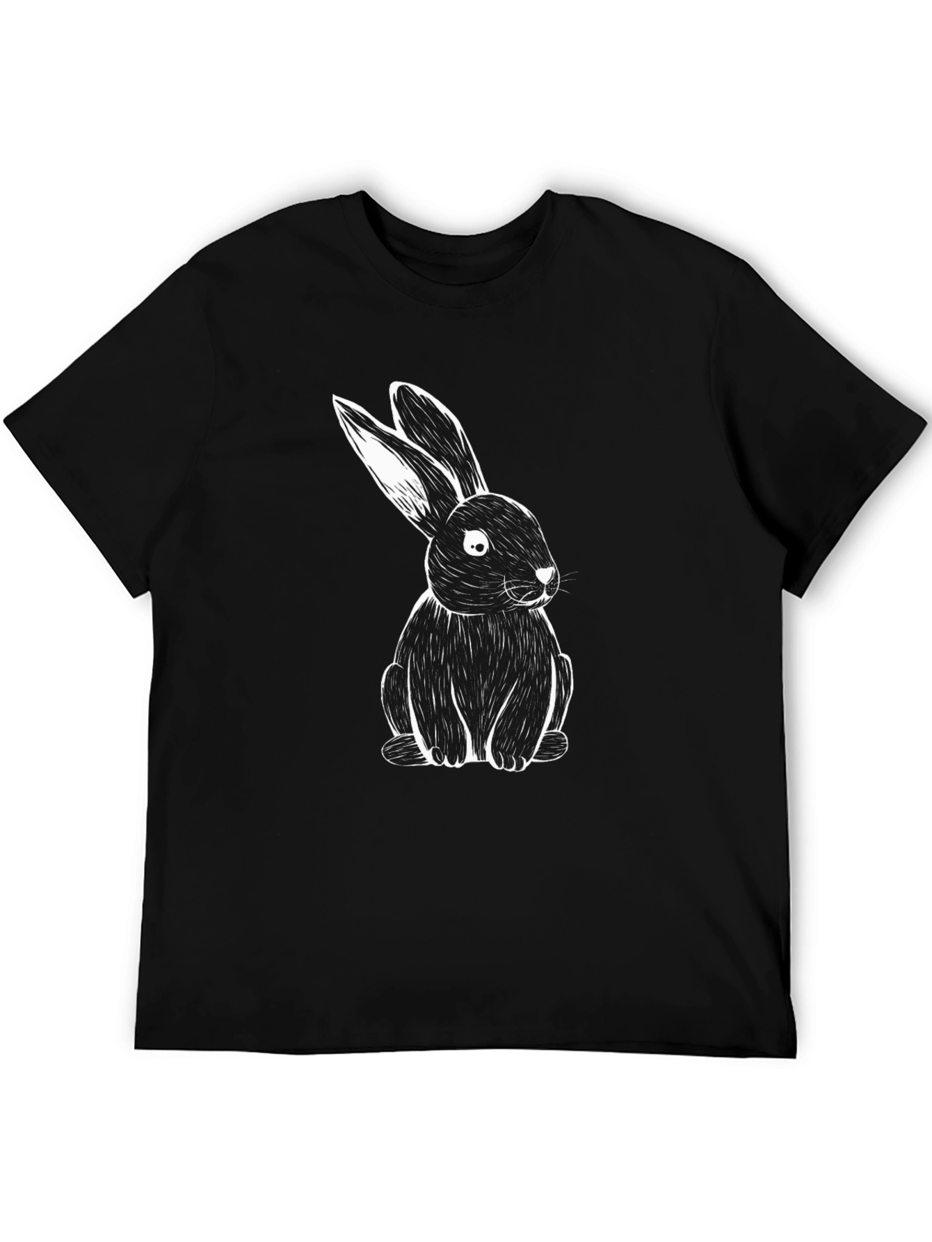 Black T-Shirt with White Rabbit Print