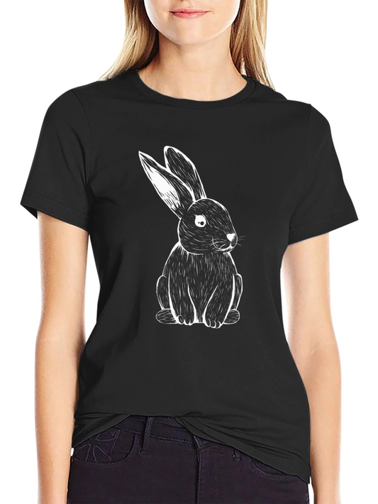 Black T-Shirt with White Rabbit Print
