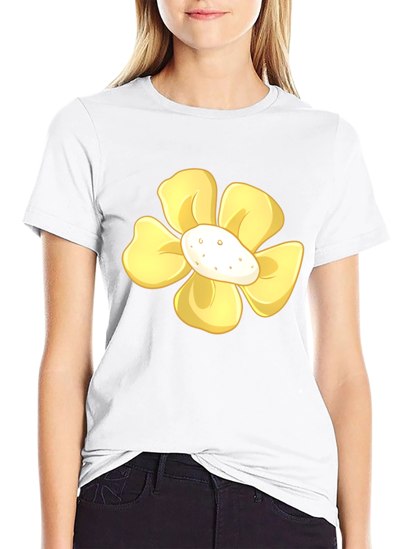 Yellow Flower Graphic Print Black T-Shirt