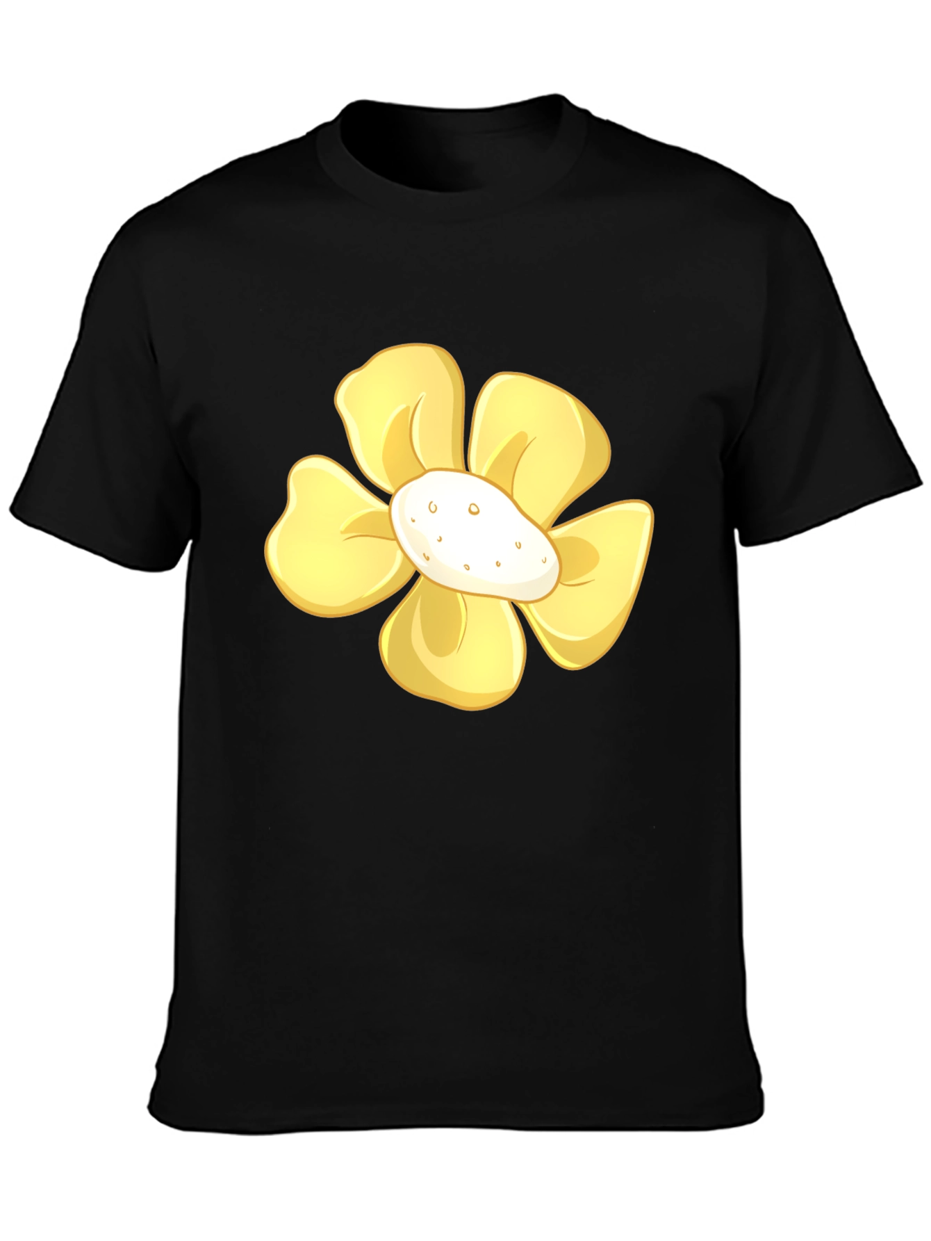 Yellow Flower Graphic Print Black T-Shirt