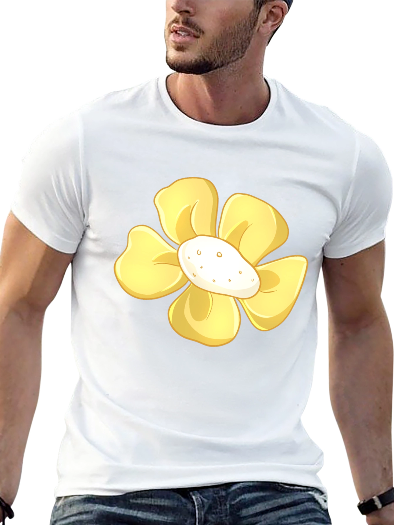 Yellow Flower Graphic Print Black T-Shirt