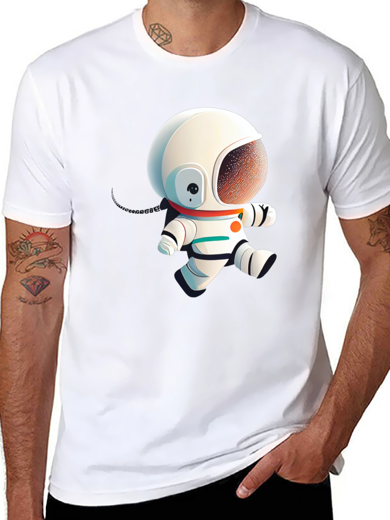 Astronaut Cartoon Graphic Black T-Shirt