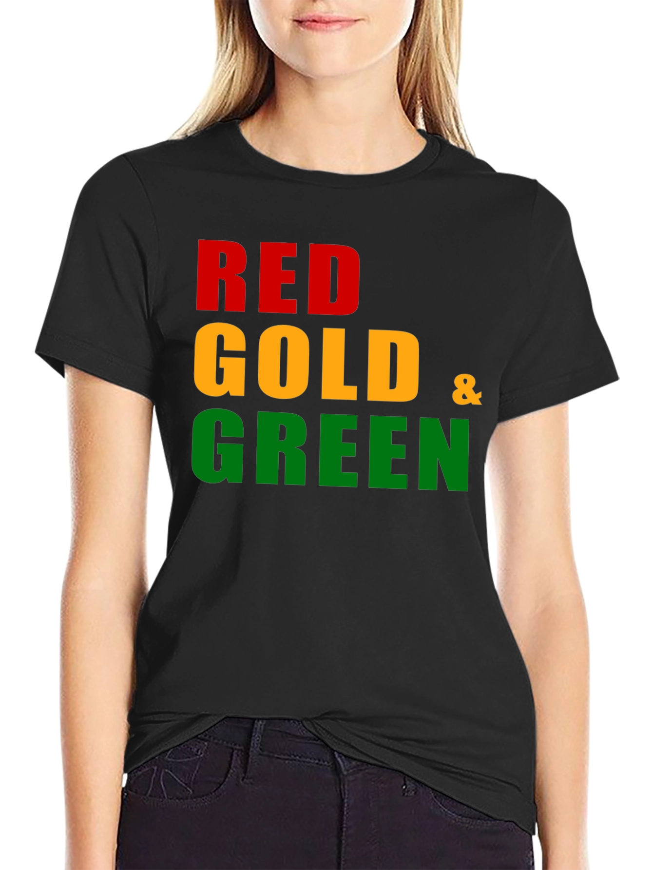 Red Gold & Green Graphic Tee - Black