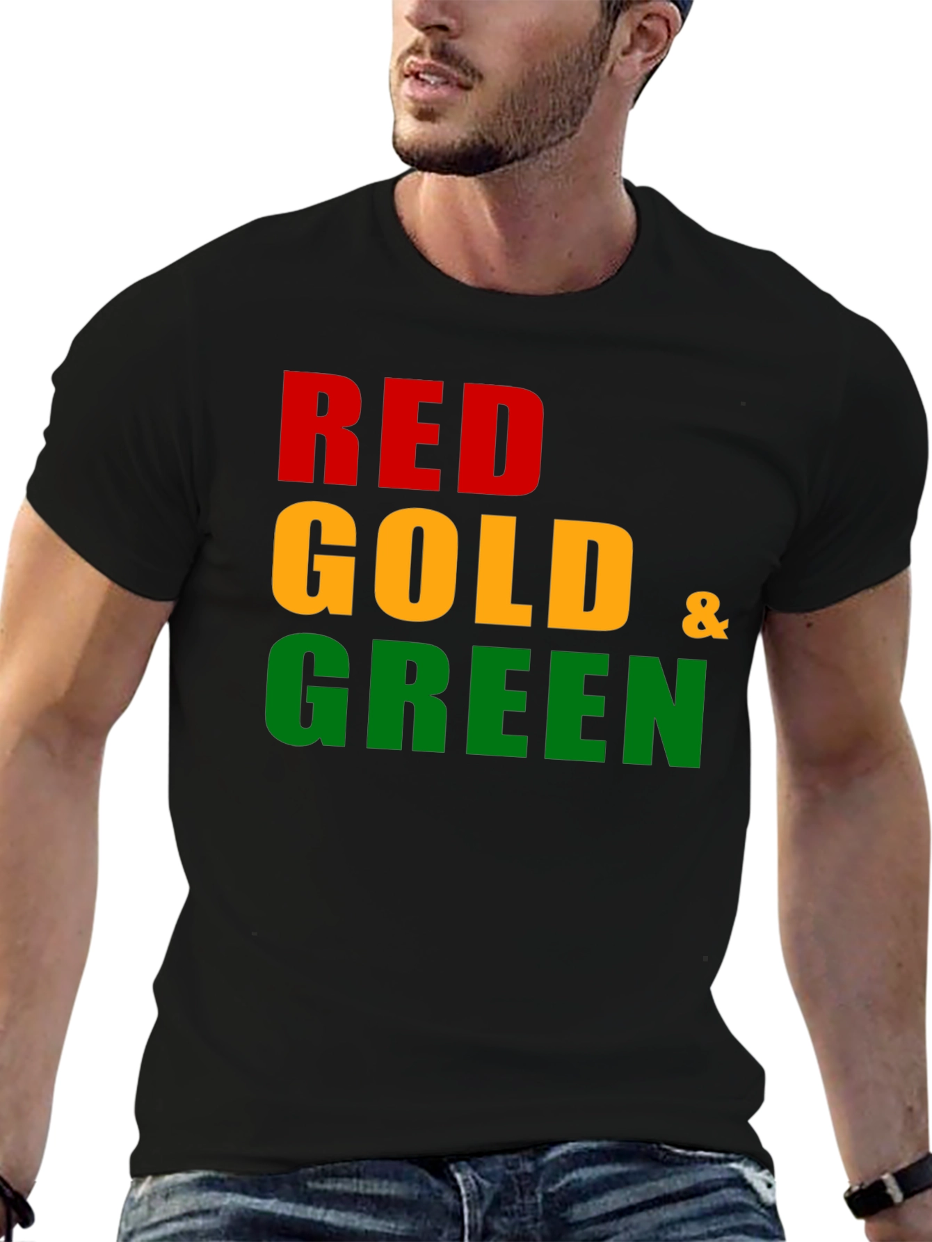 Red Gold & Green Graphic Tee - Black