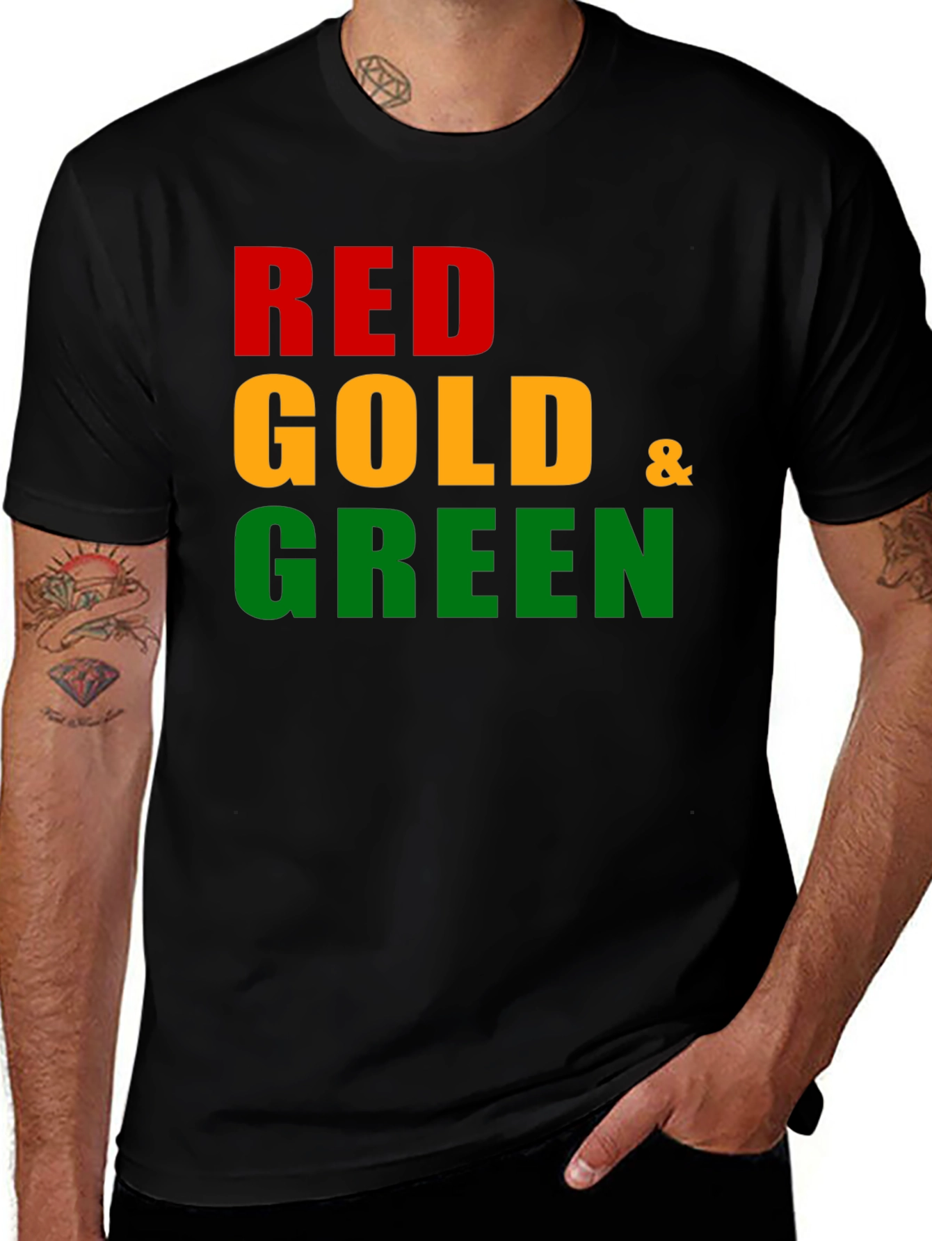 Red Gold & Green Graphic Tee - Black