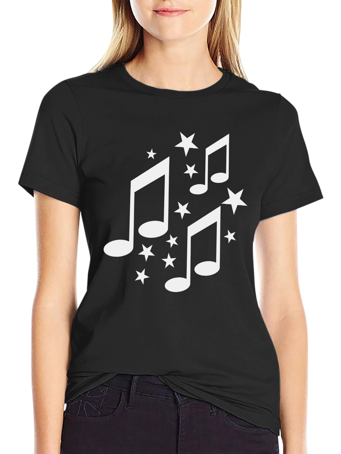 Musical Note Star Graphic Tee - Black T-Shirt