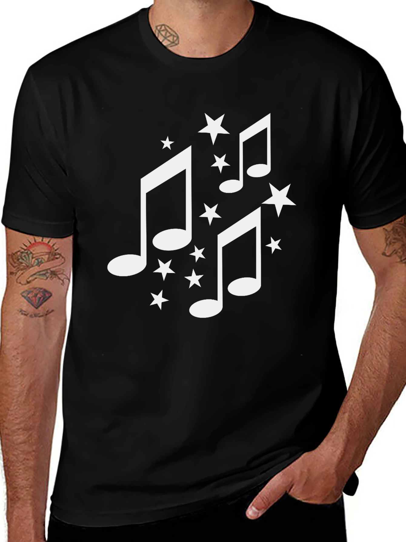Musical Note Star Graphic Tee - Black T-Shirt