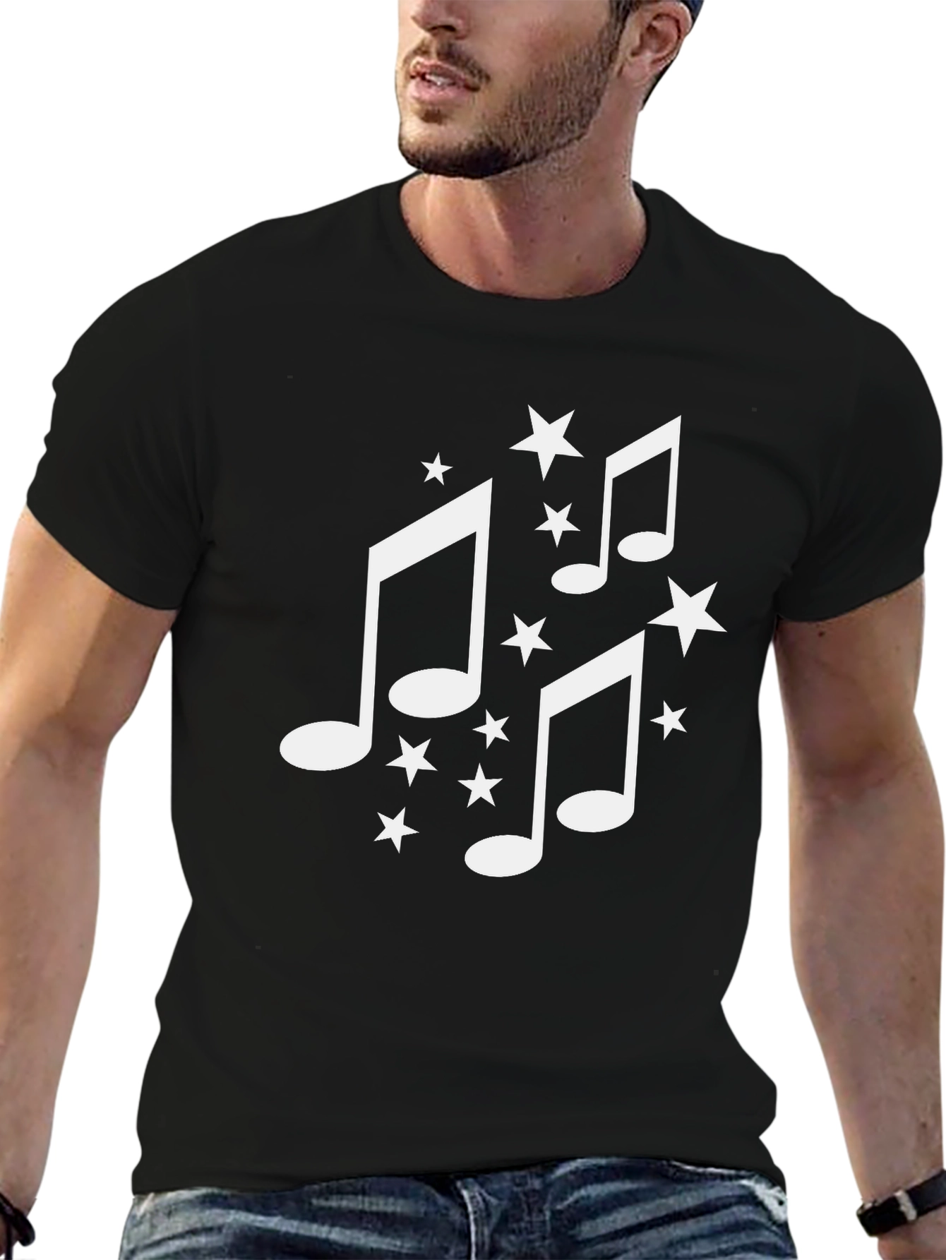 Musical Note Star Graphic Tee - Black T-Shirt