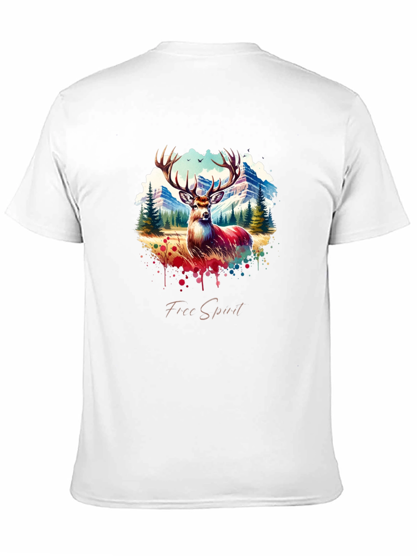 Mens Black Deer Graphic Tee - Free Spirit Design