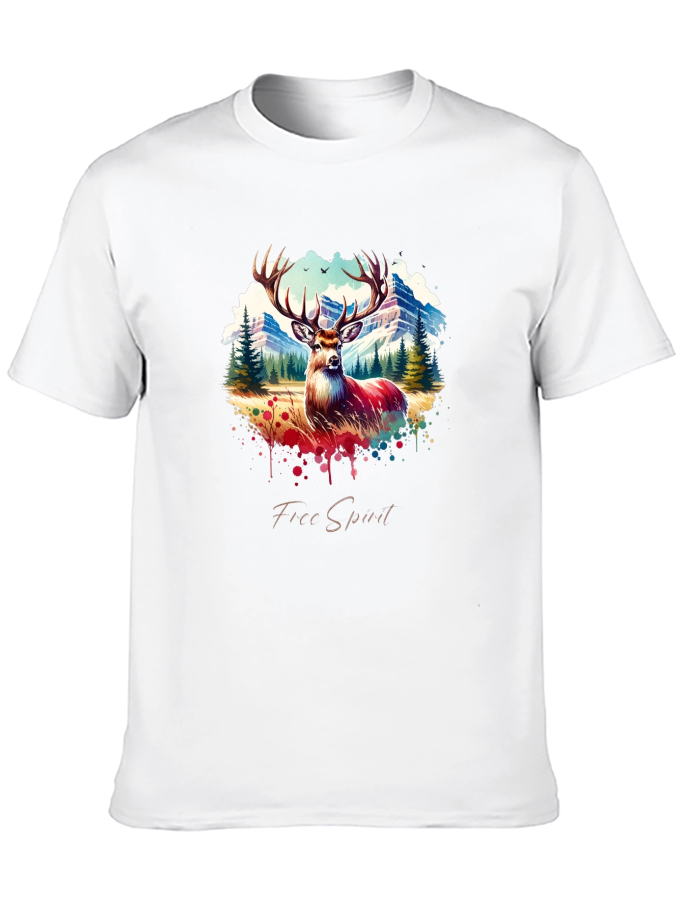 Mens Black Deer Graphic Tee - Free Spirit Design