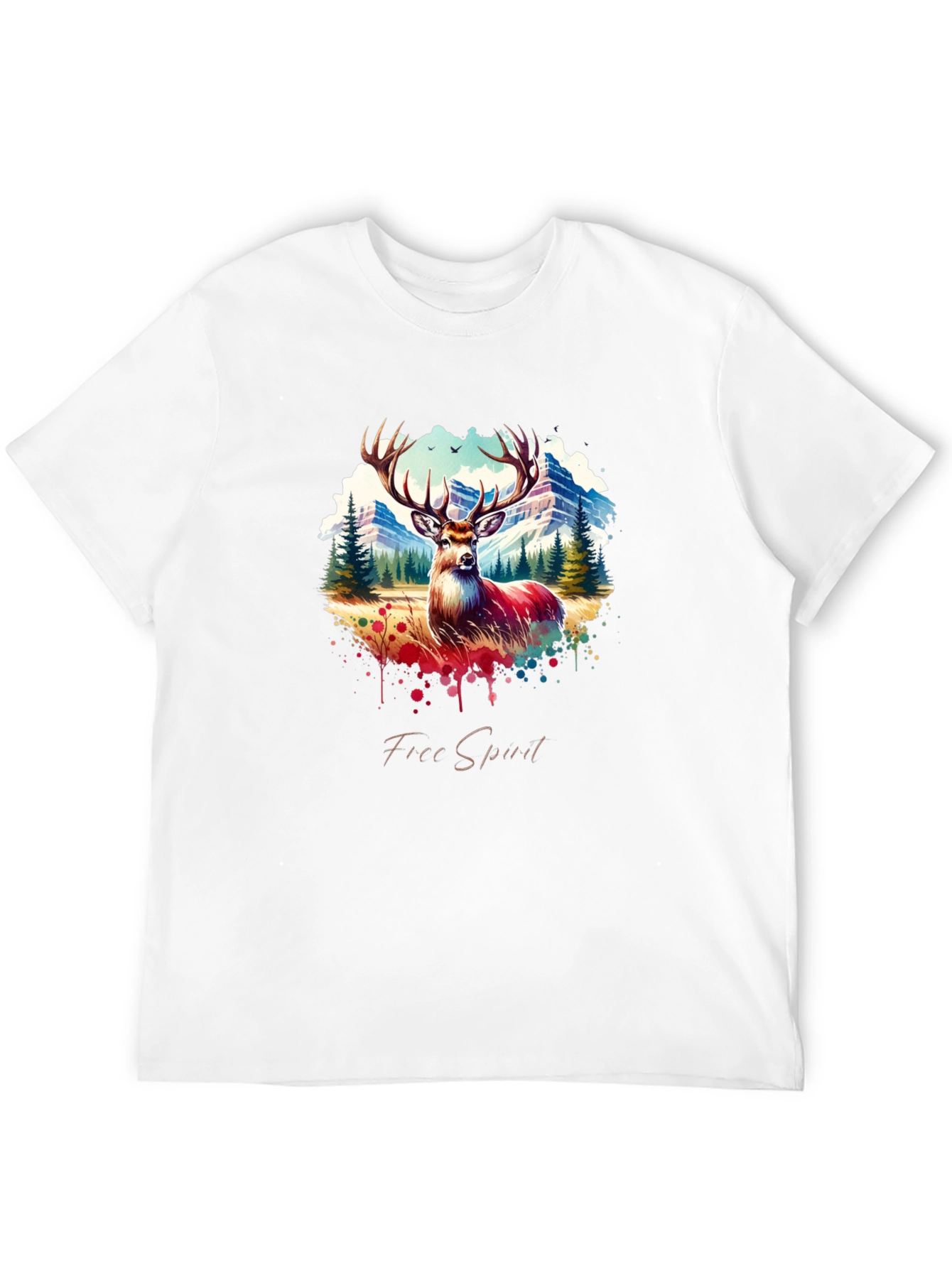 Mens Black Deer Graphic Tee - Free Spirit Design