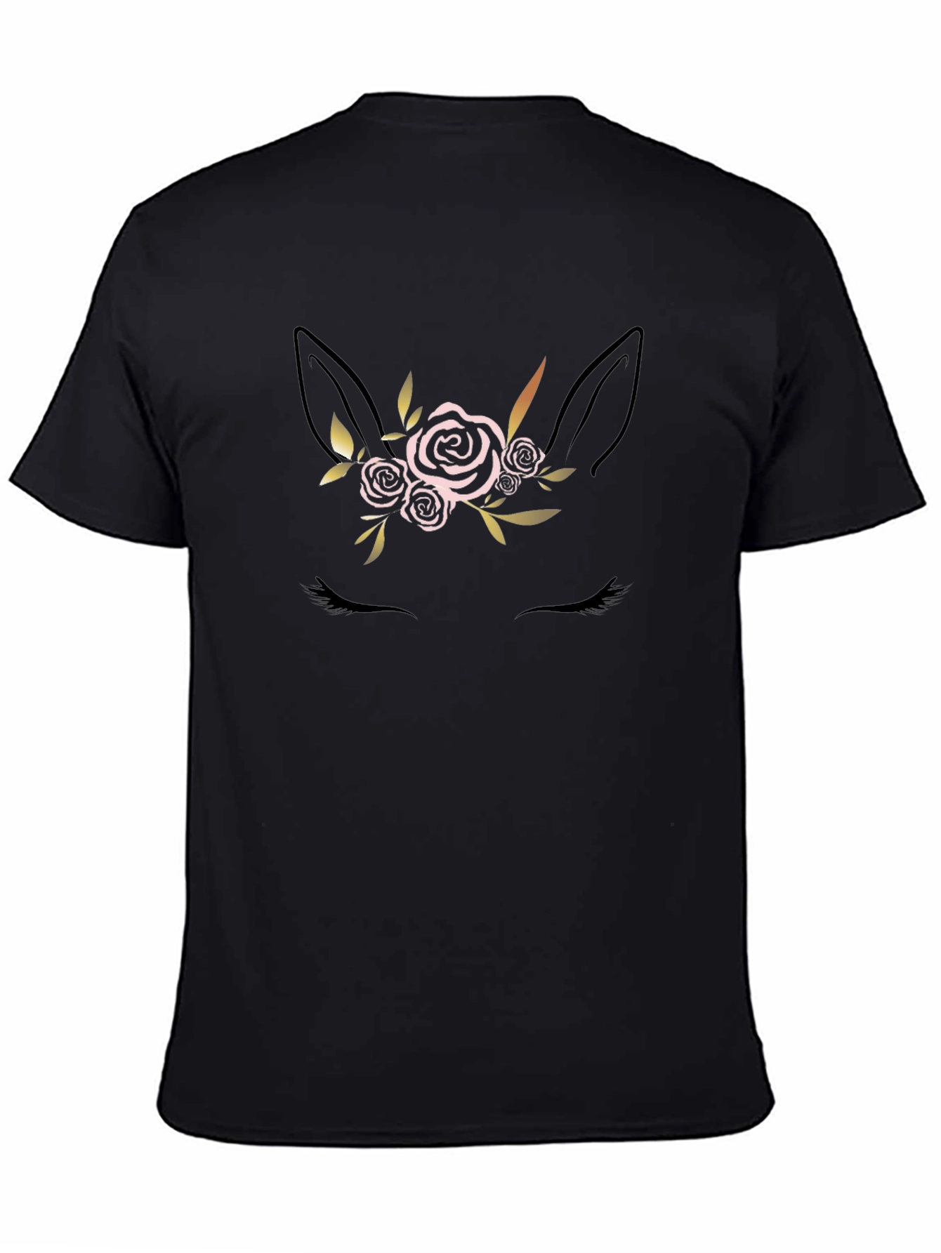 Floral Unicorn Graphic Black T-Shirt