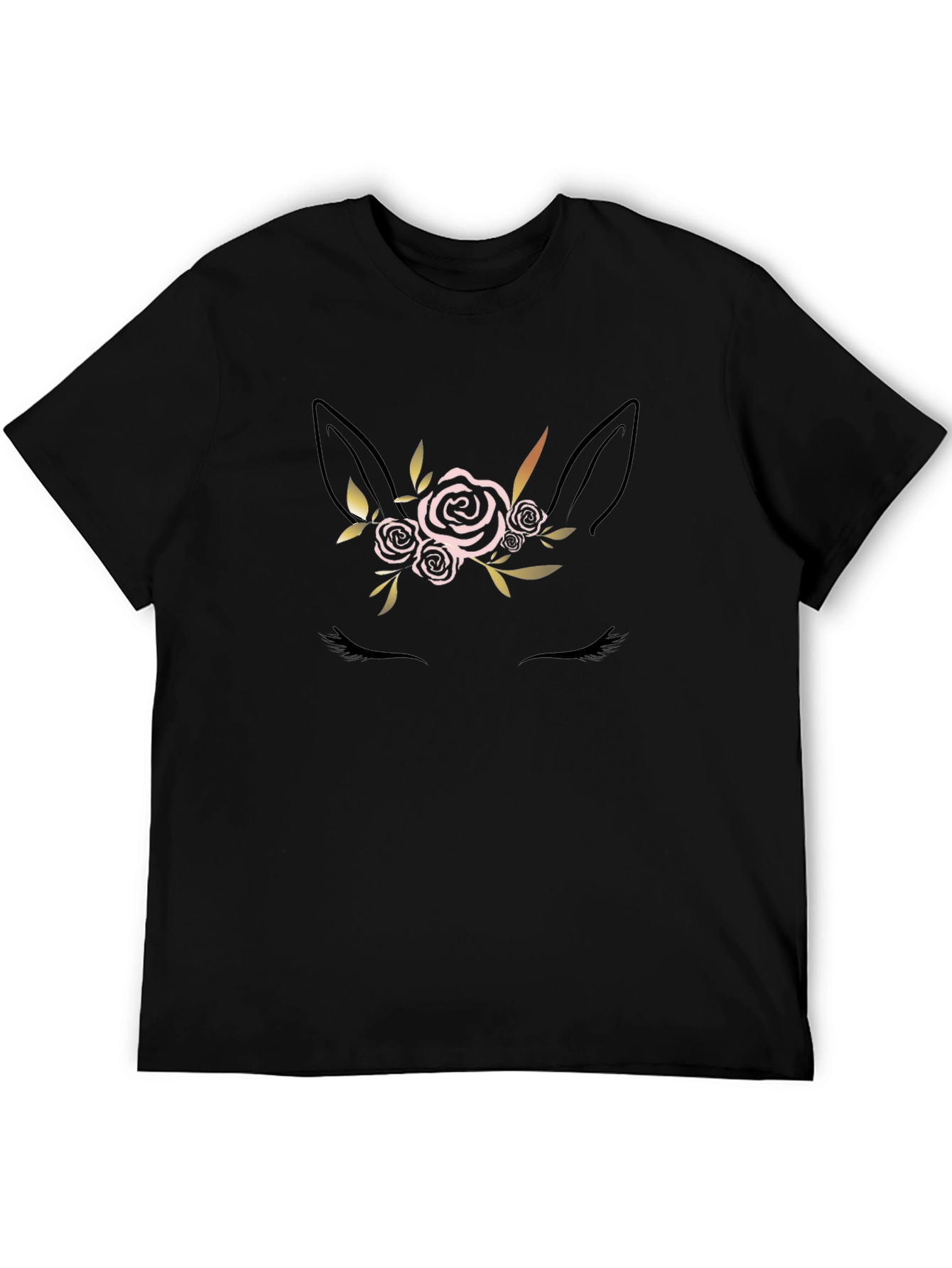 Floral Unicorn Graphic Black T-Shirt