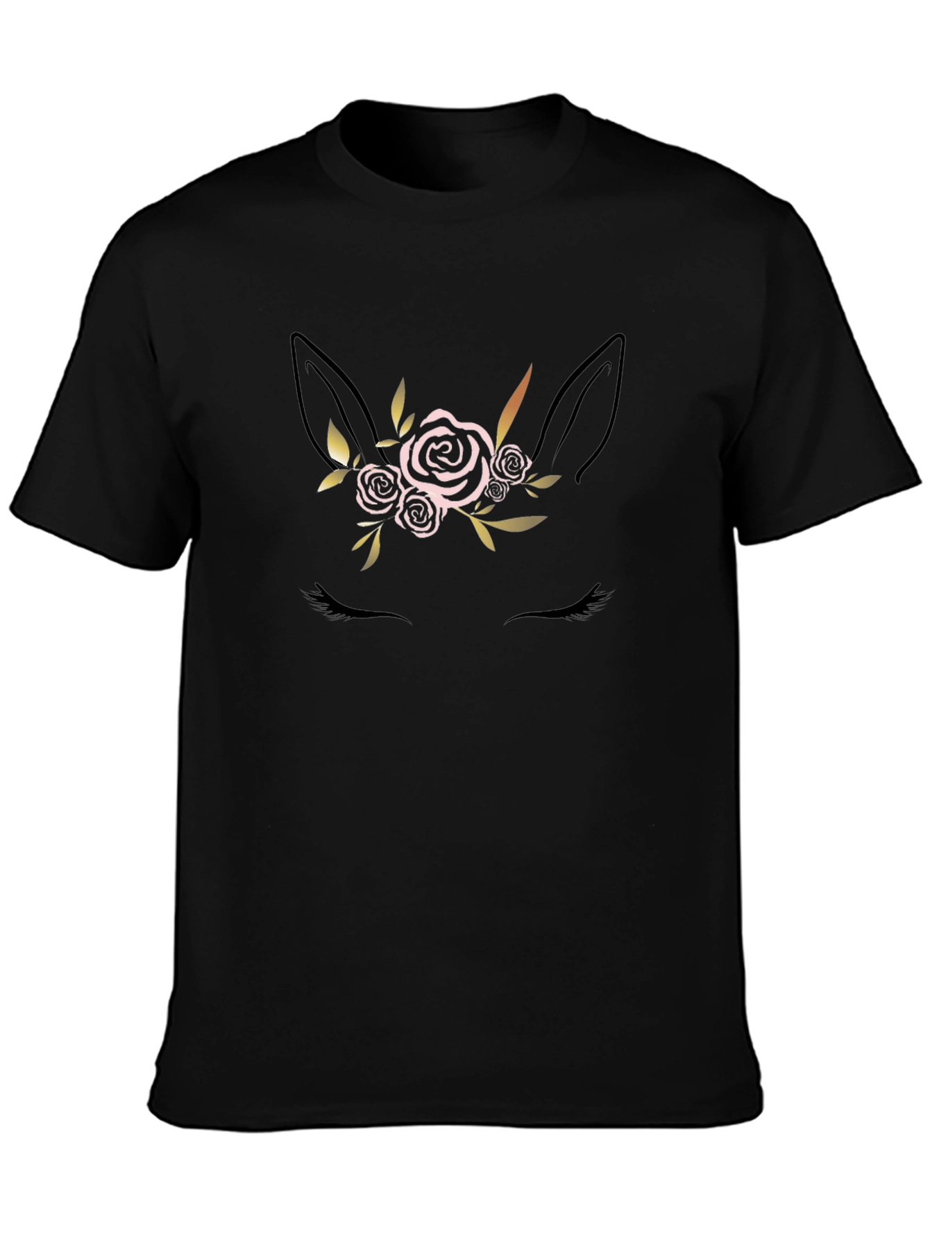 Floral Unicorn Graphic Black T-Shirt