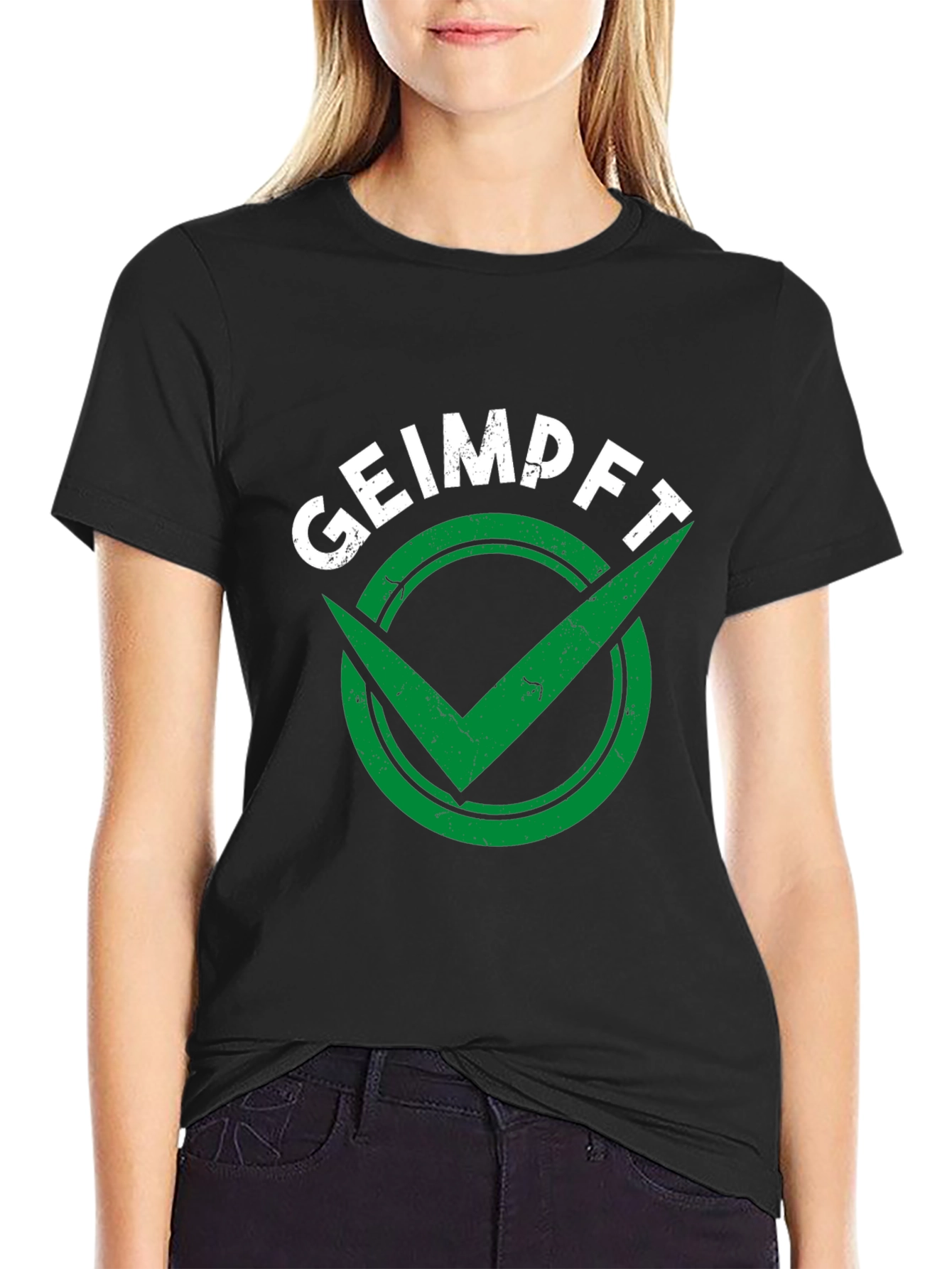 Geimpft Vaccinated Checkmark Black T-Shirt