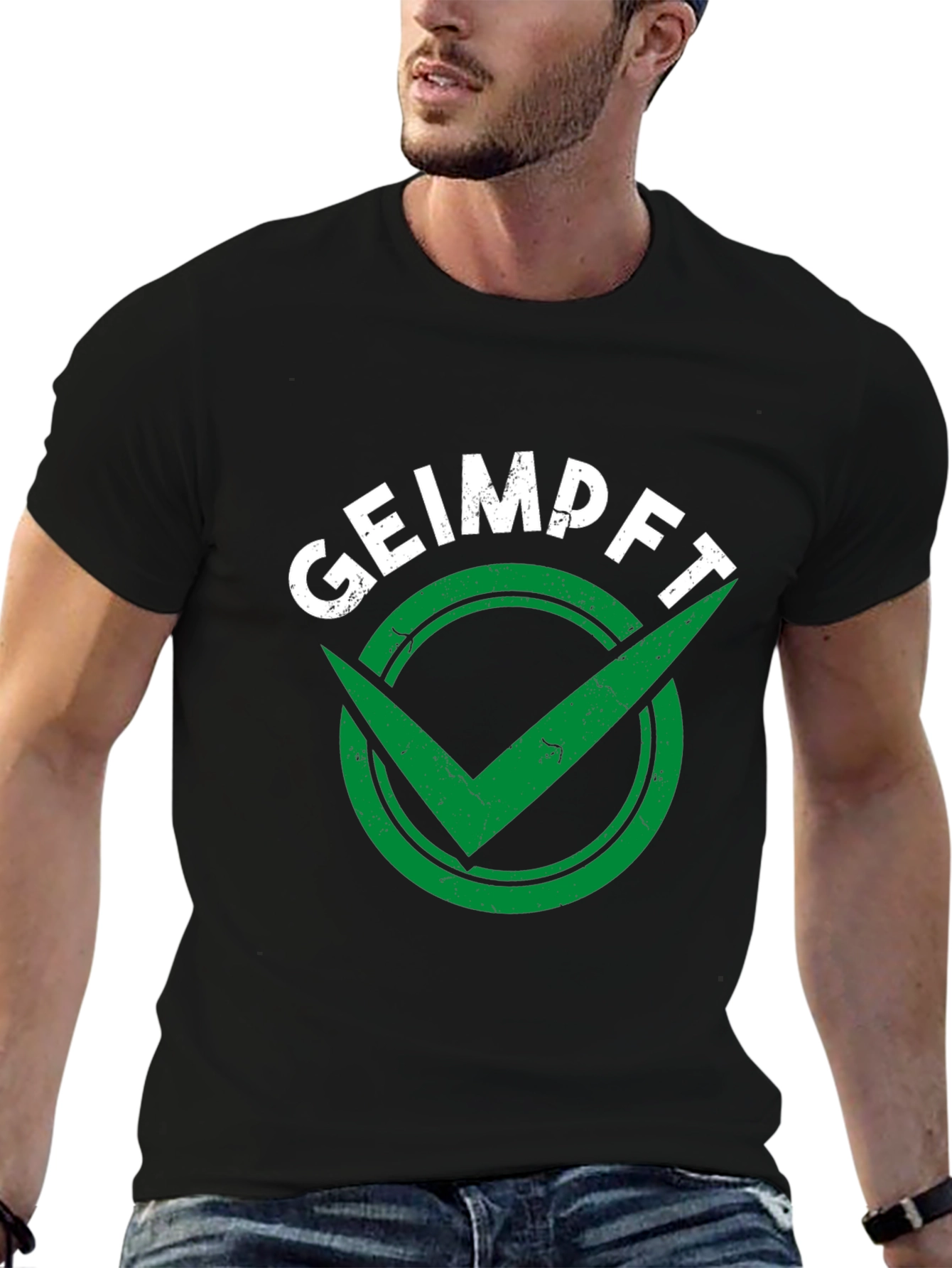 Geimpft Vaccinated Checkmark Black T-Shirt