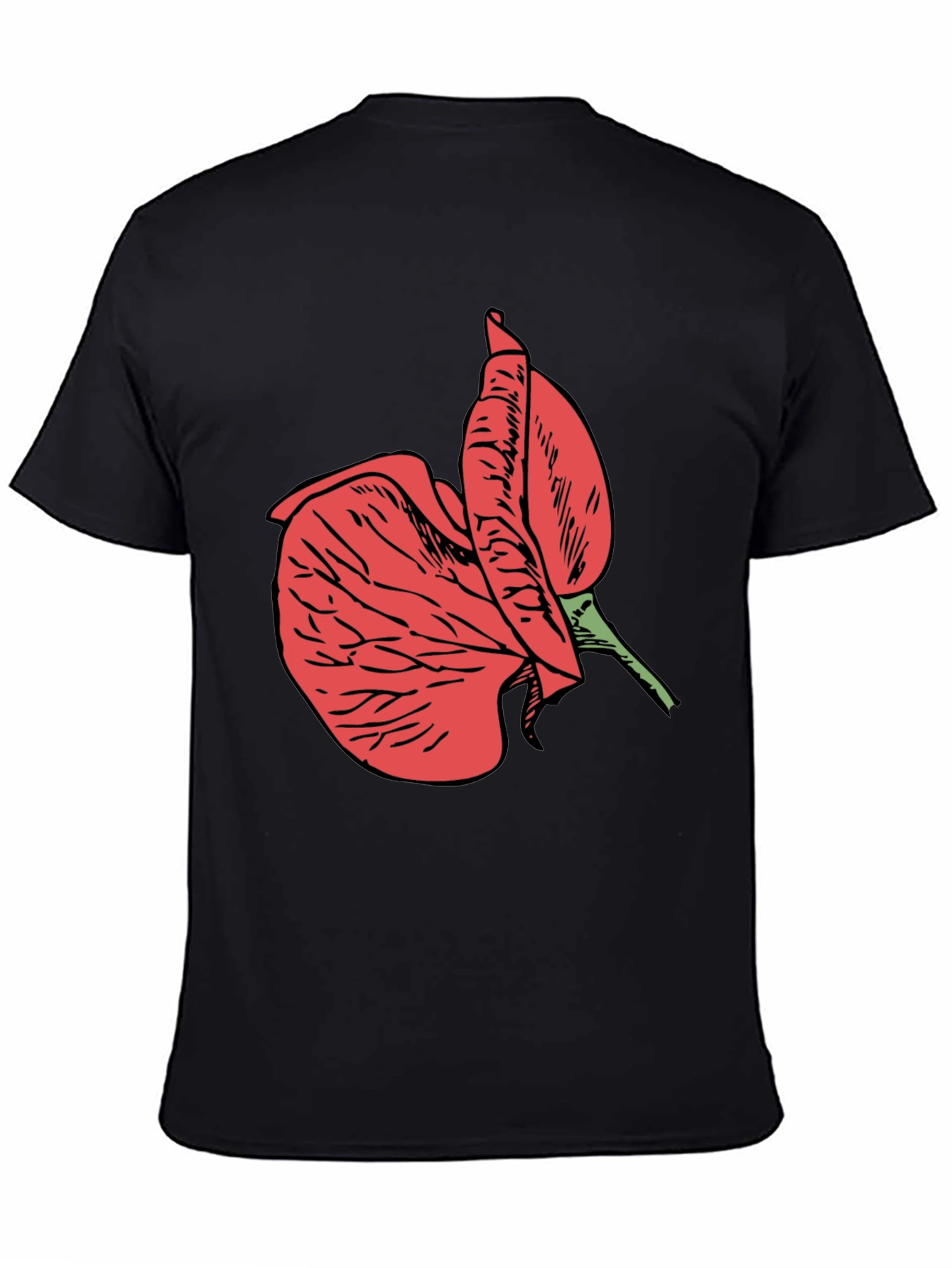 Black T-Shirt with Red Flower Design
