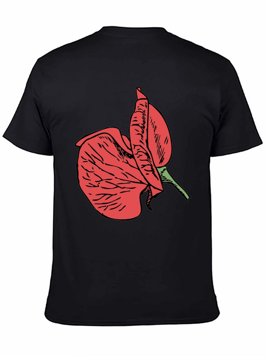 Black T-Shirt with Red Flower Design