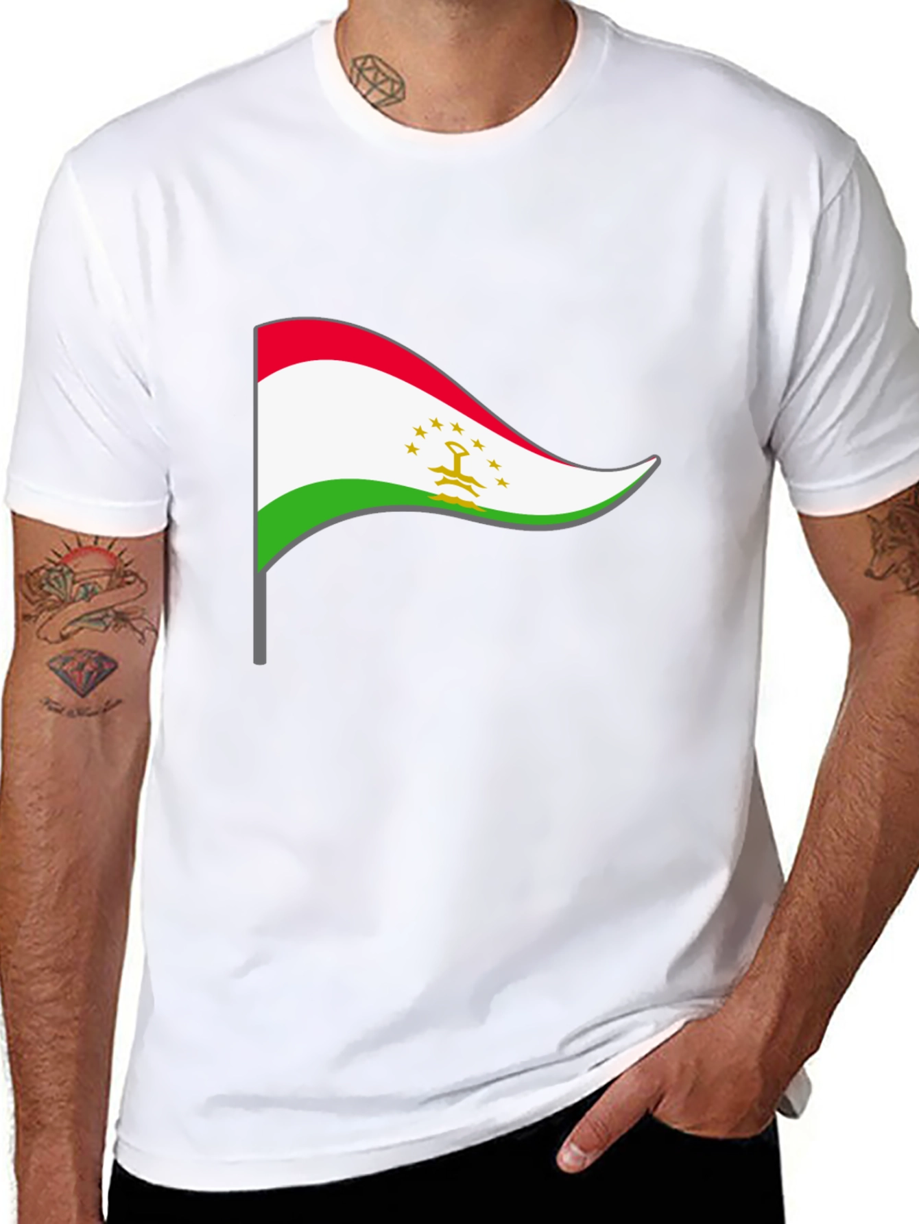 Tajikistan Flag Graphic Tee - Black Cotton Shirt