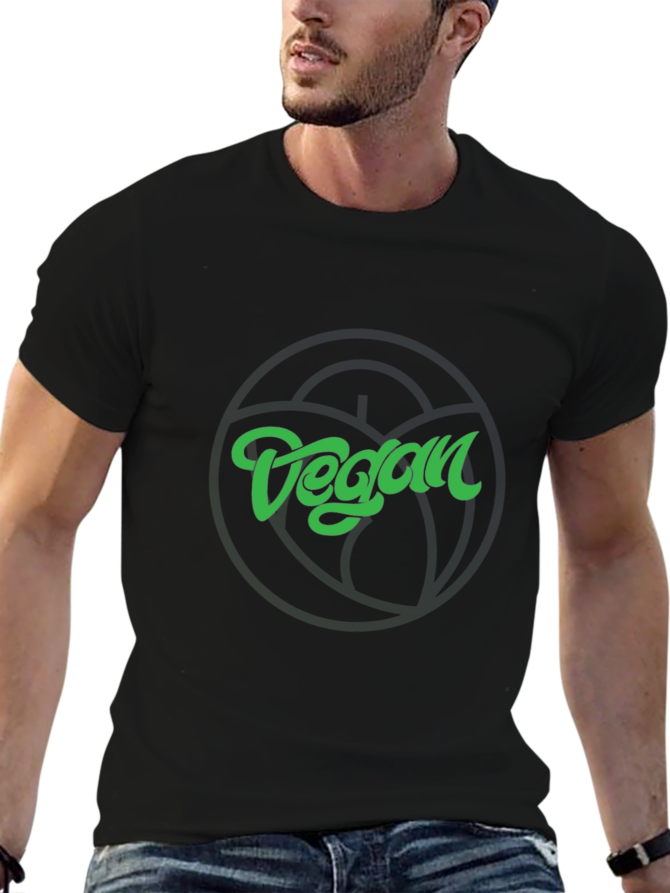 Vegan Graphic Tee - Black Crew Neck T-Shirt