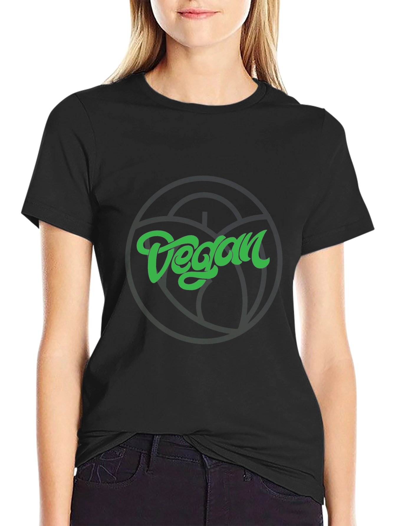 Vegan Graphic Tee - Black Crew Neck T-Shirt