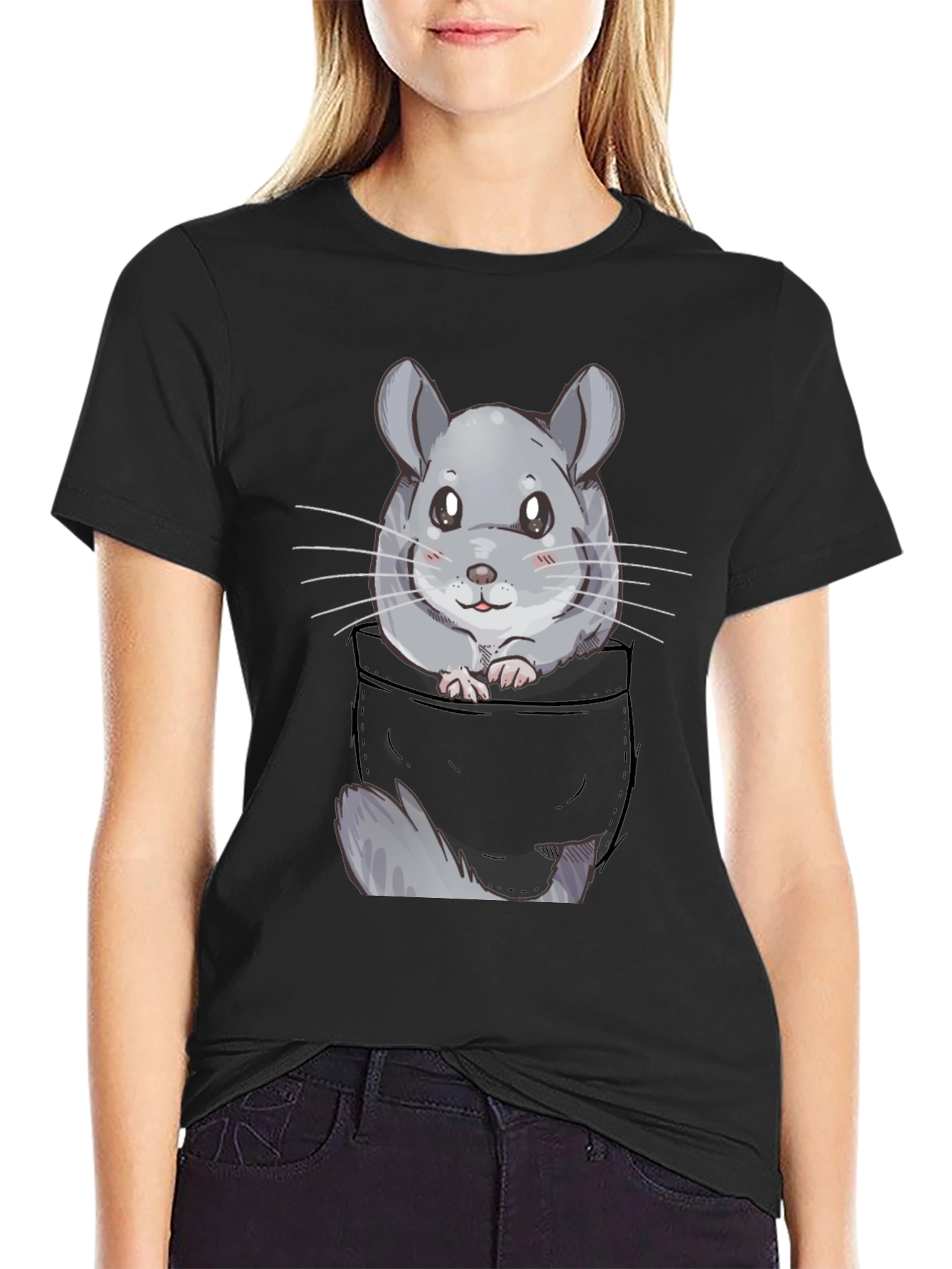 Chinchilla Pocket T-Shirt - Cute Cartoon Animal Tee