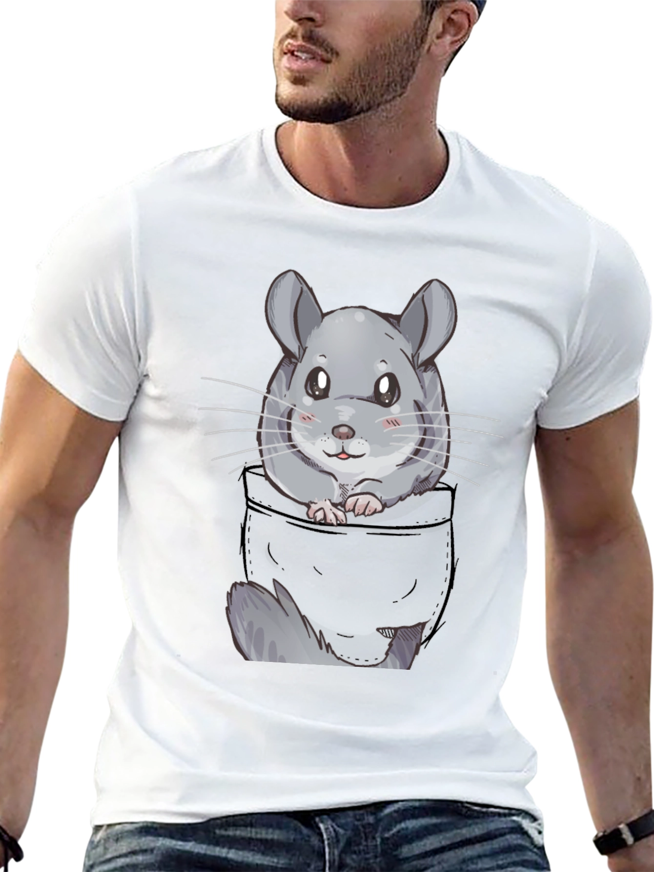 Chinchilla Pocket T-Shirt - Cute Cartoon Animal Tee